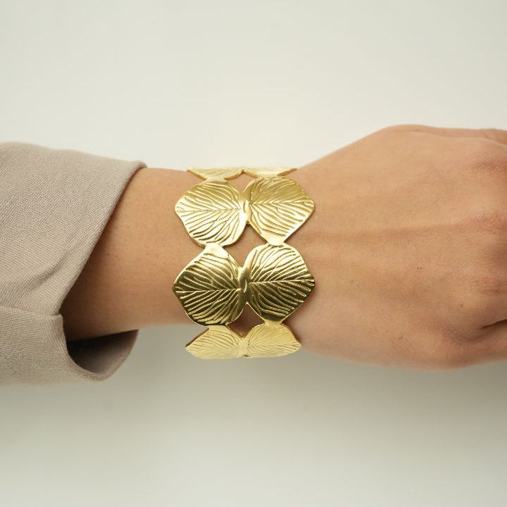 18K Gold Plated Leaf Cuff Bracelet