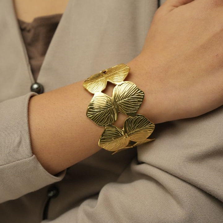 18K Gold Plated Leaf Cuff Bracelet