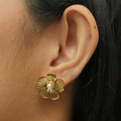 18K Gold Plated Flower Stud Earrings