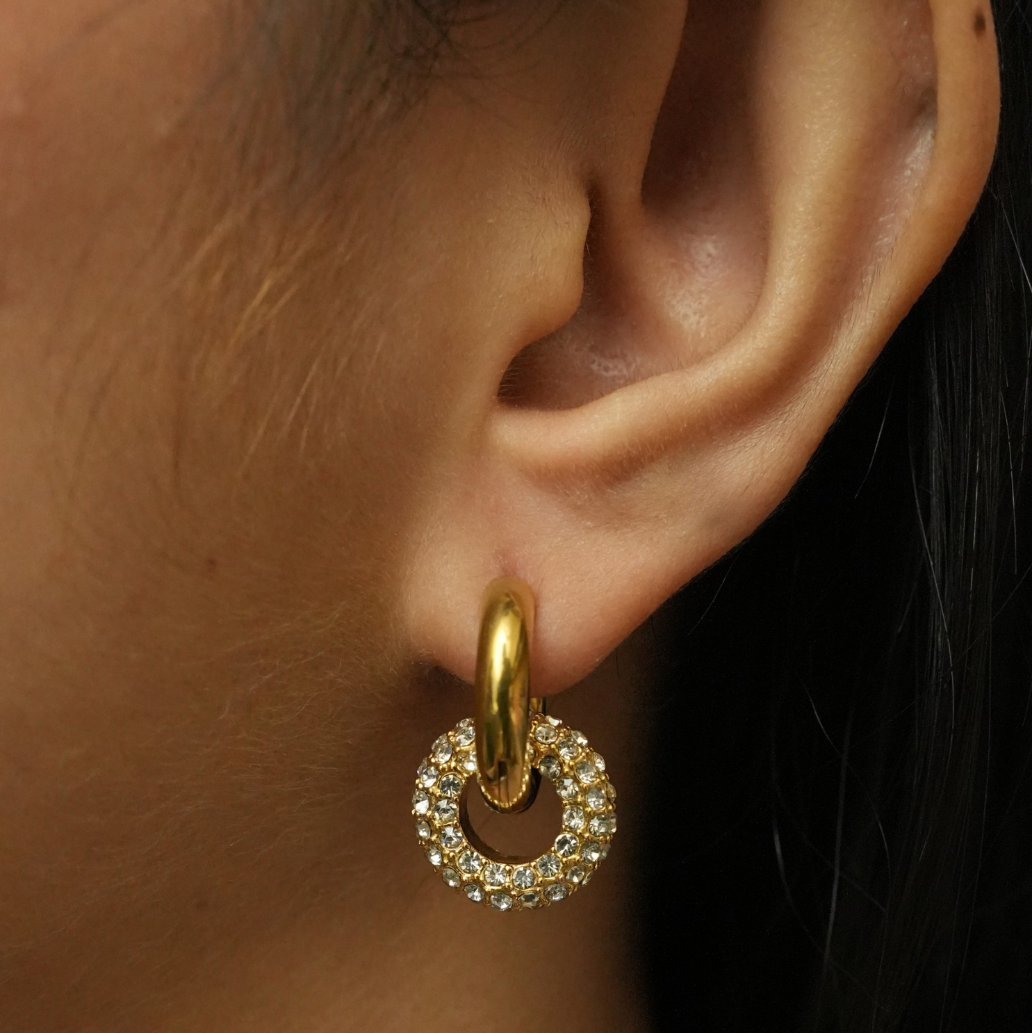 18K Gold Plated CZ Circle Drop Earrings