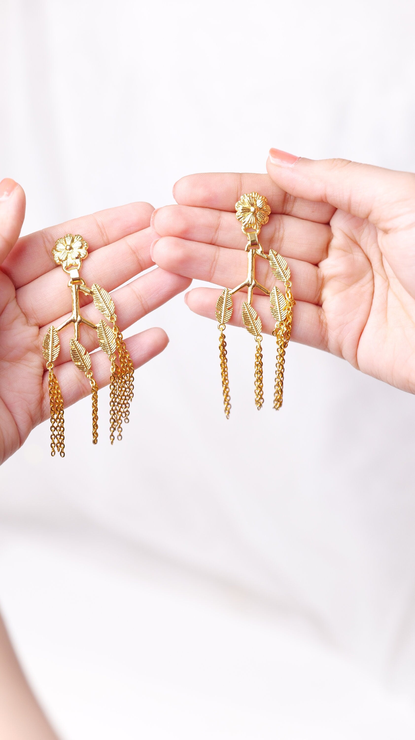 Gold Plated Floral Leaf Earrings