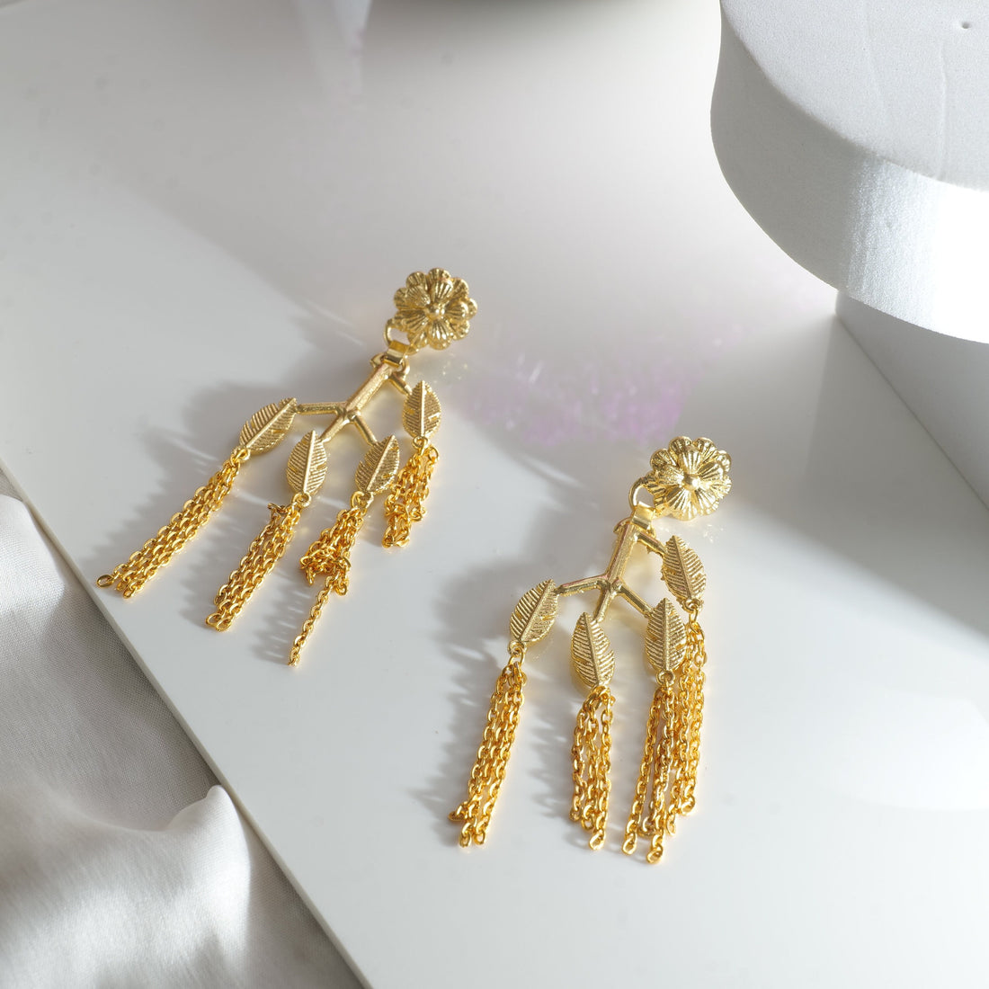 Gold Plated Floral Leaf Earrings