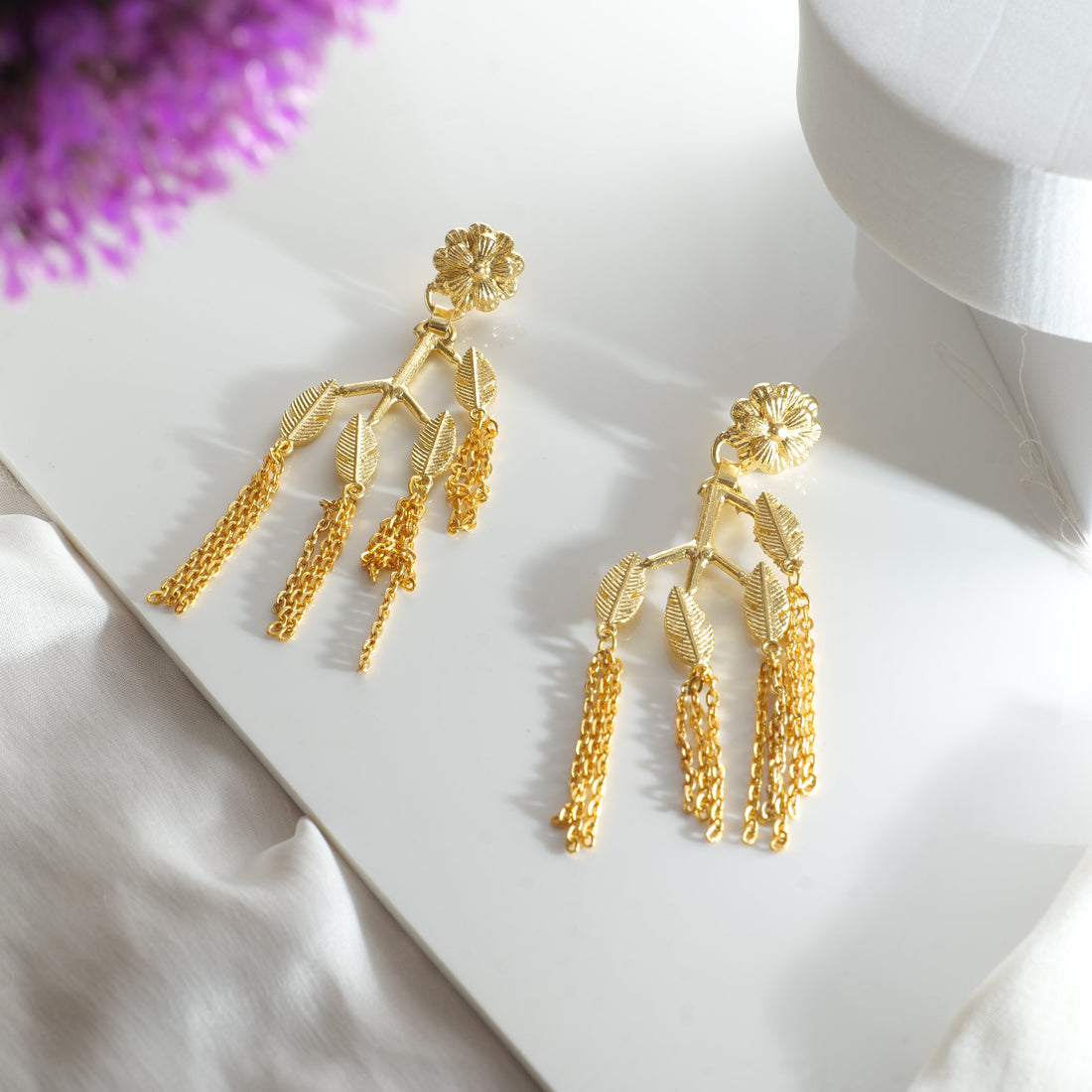 Gold Plated Floral Leaf Earrings