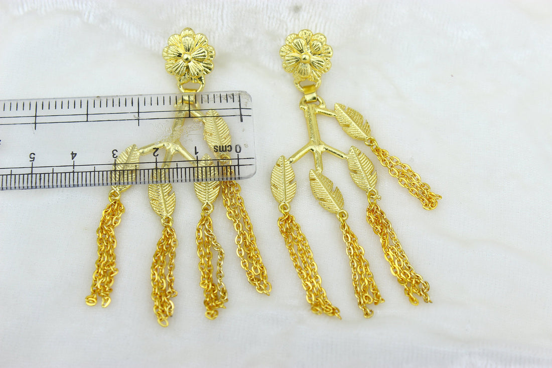 Gold Plated Floral Leaf Earrings