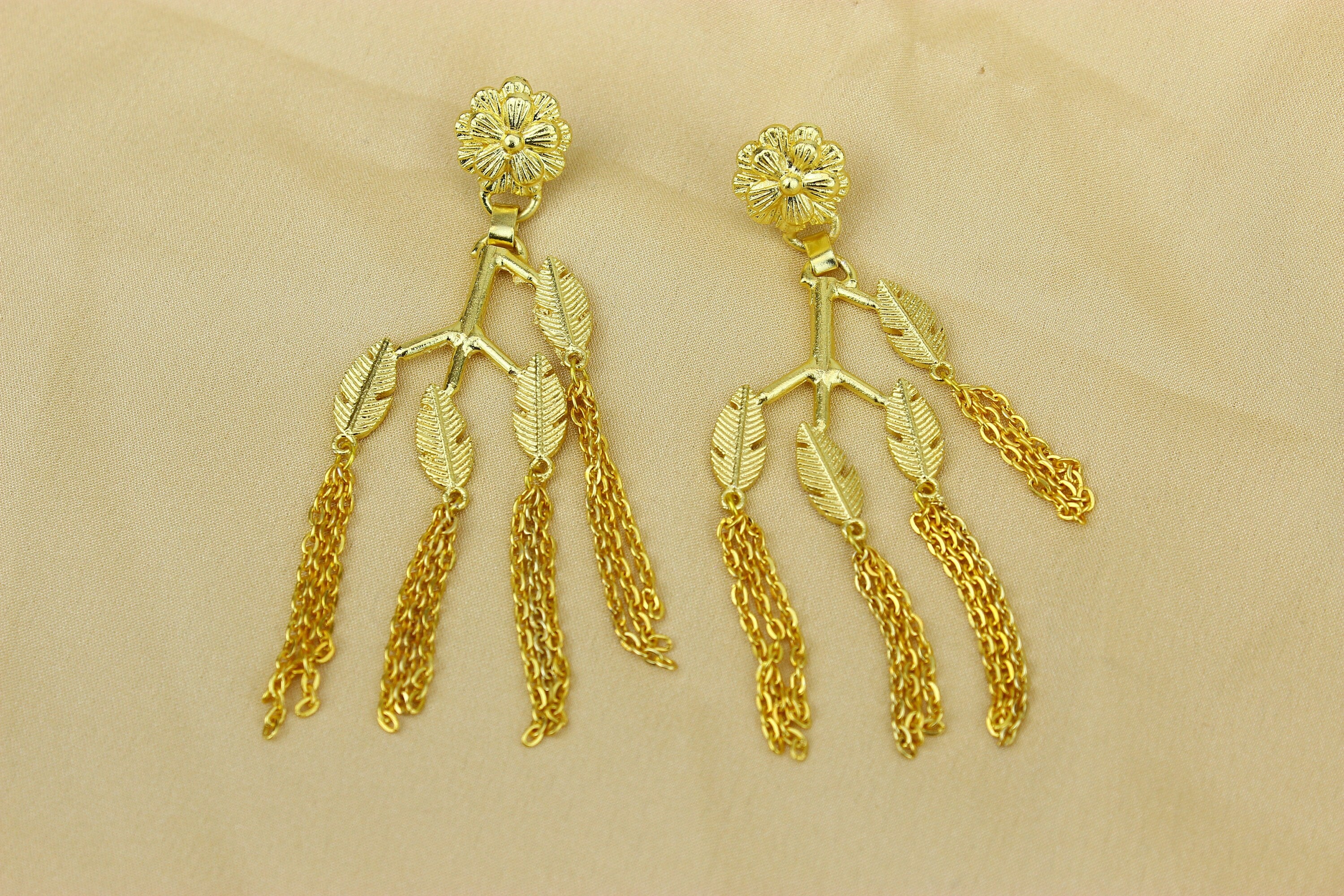 Gold Plated Floral Leaf Earrings