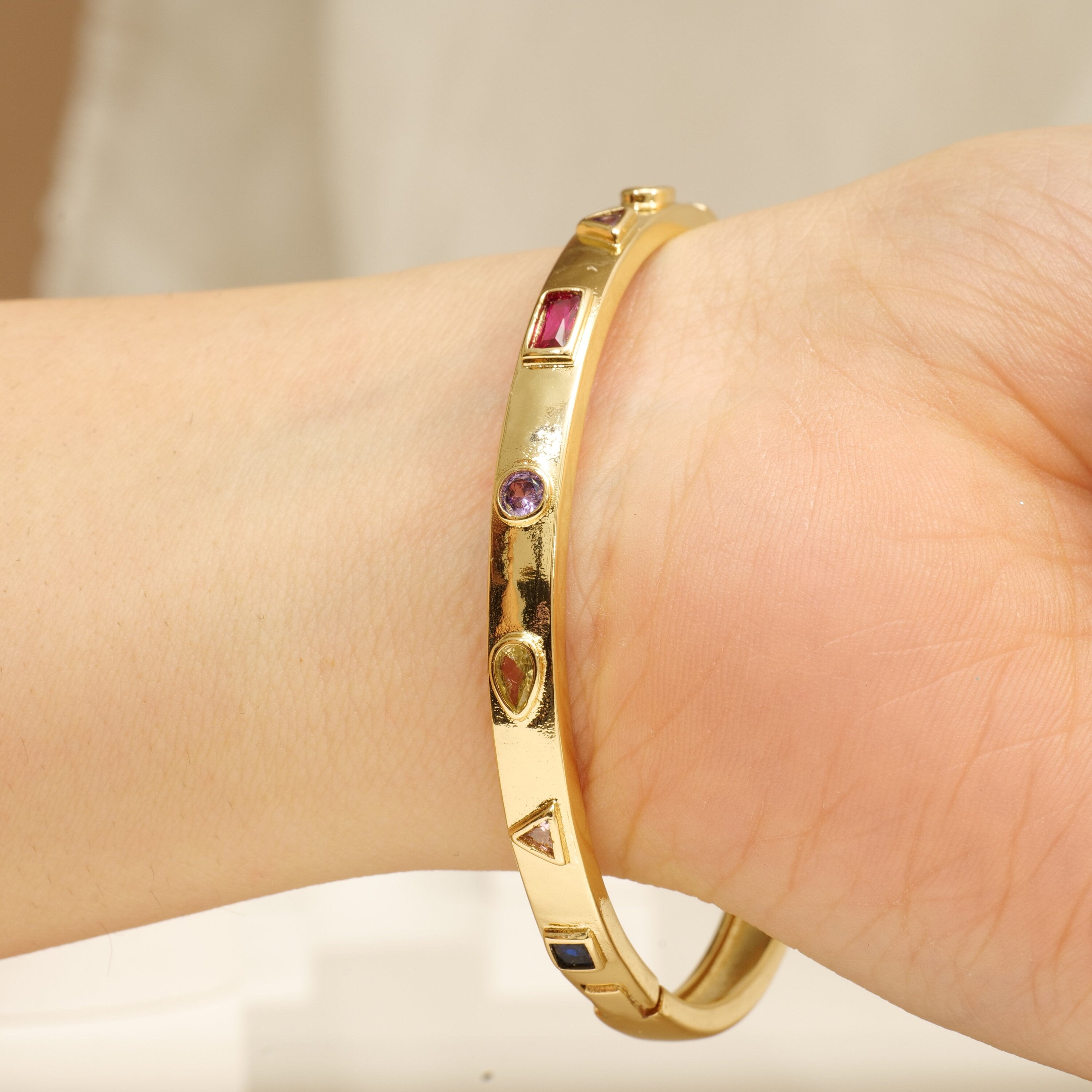 Gold Plated CZ Gemstone Diamond Bracelet