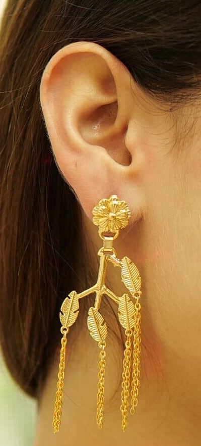 Gold Plated Floral Leaf Earrings