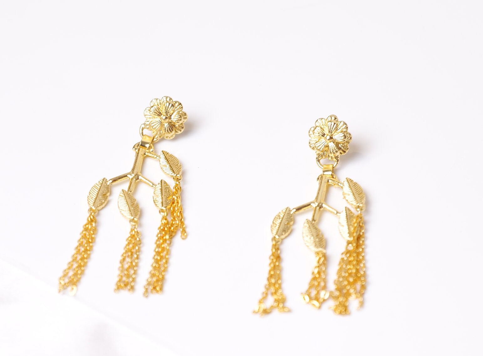 Gold Plated Floral Leaf Earrings