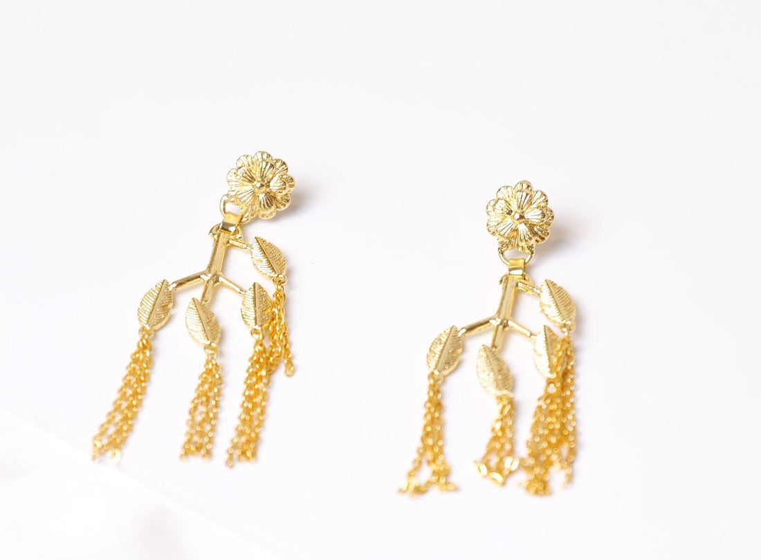 Gold Plated Floral Leaf Earrings