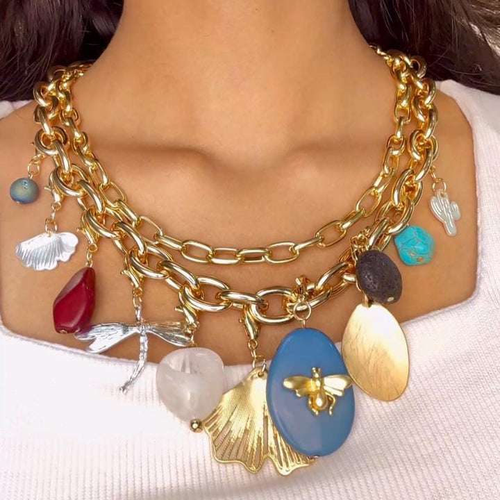 Bohemian Multi-Layered Gemstone Charm Necklace