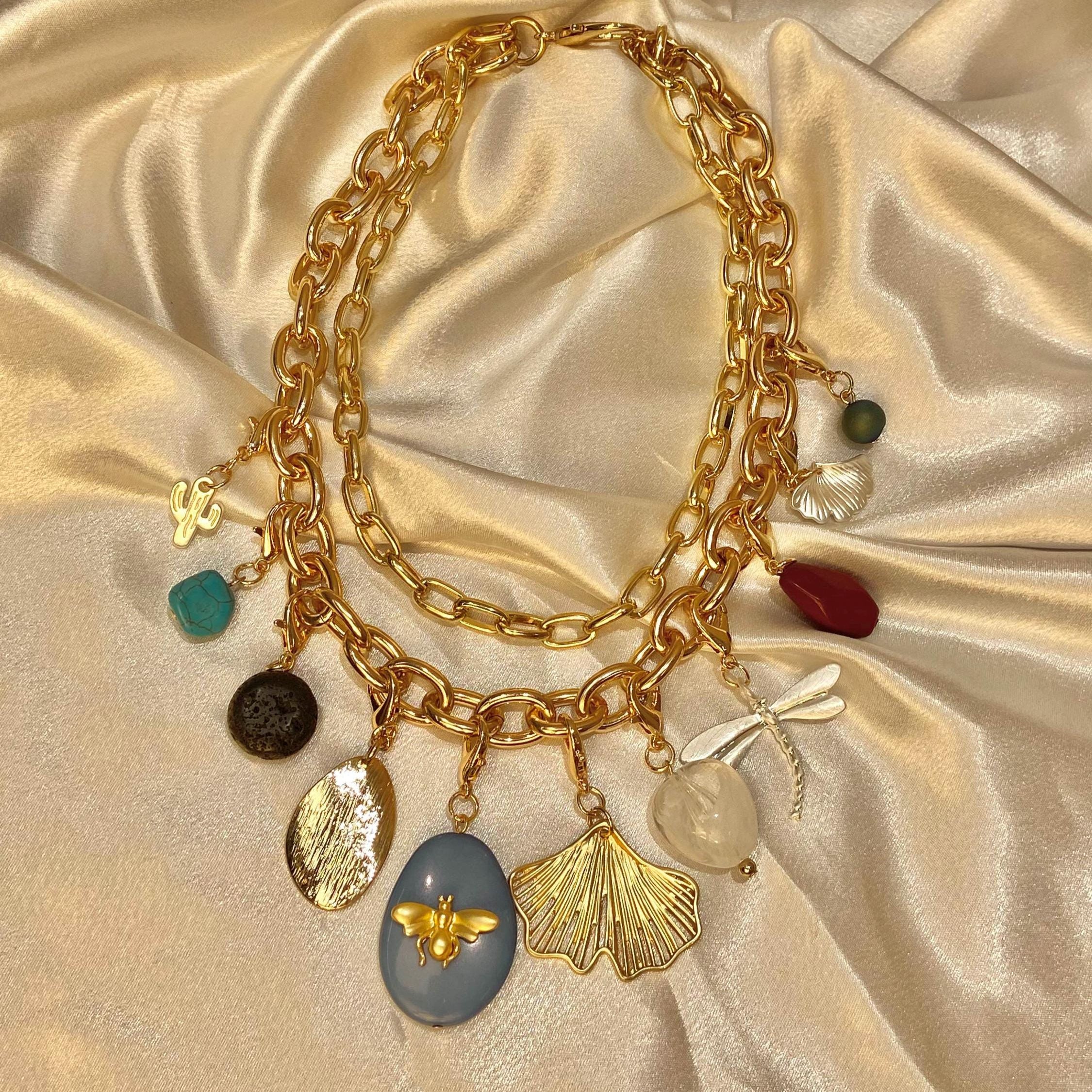 Bohemian Multi-Layered Gemstone Charm Necklace