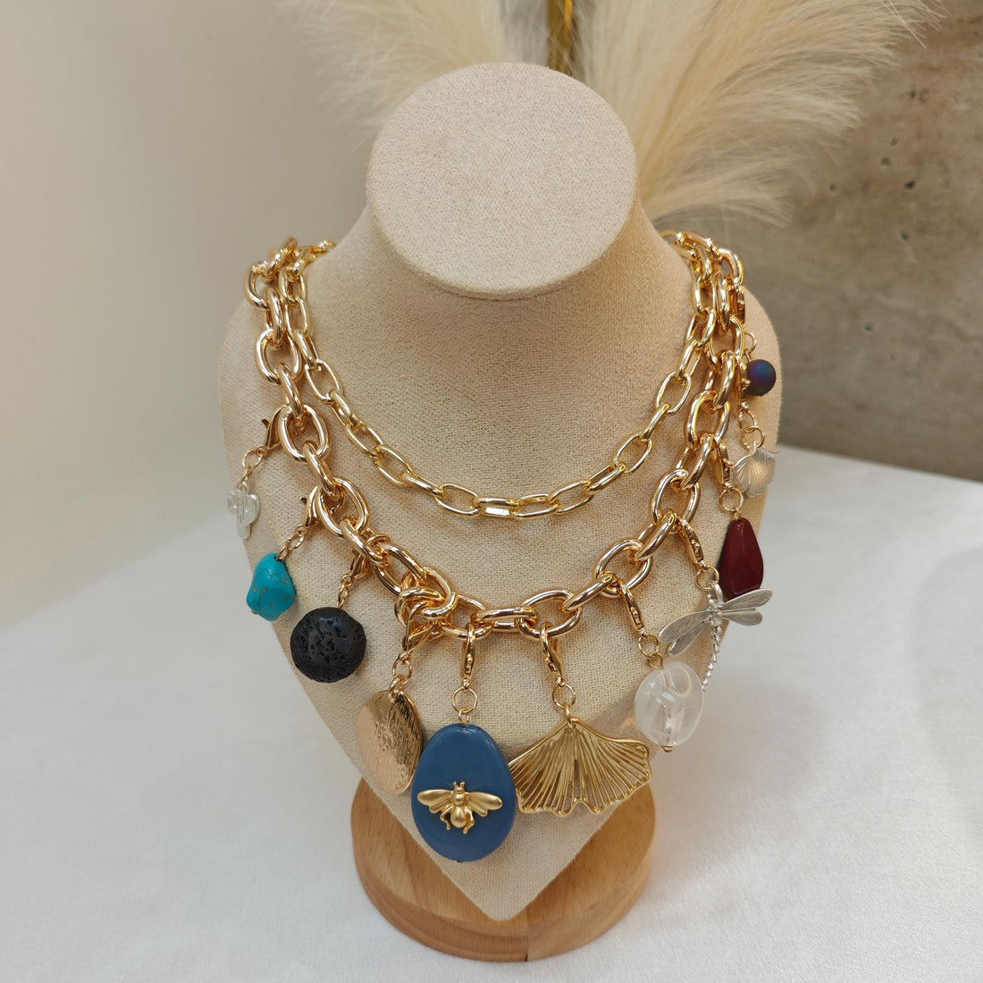 Bohemian Multi-Layered Gemstone Charm Necklace