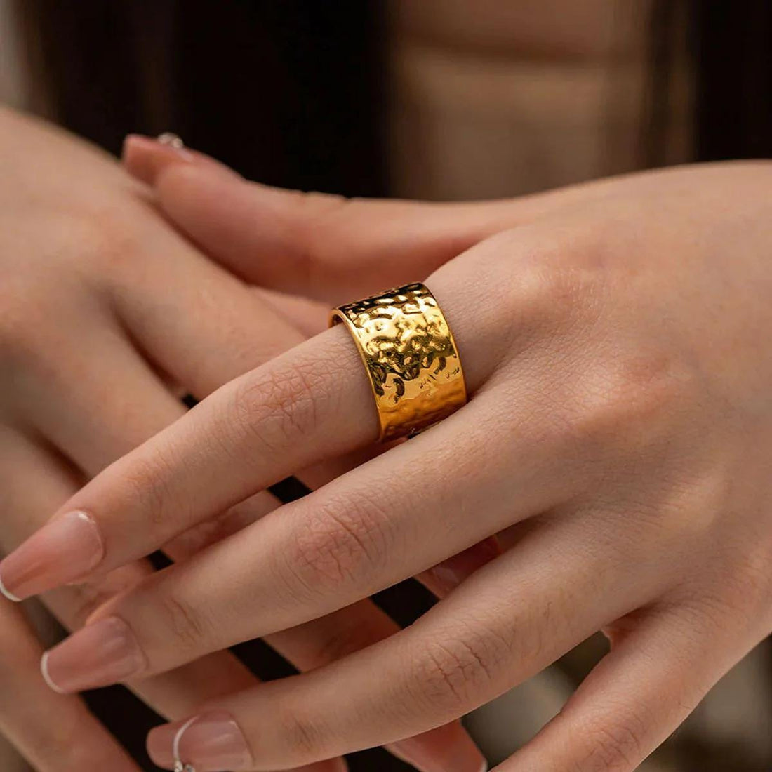 Wide Hammered Cuff Gold Ring