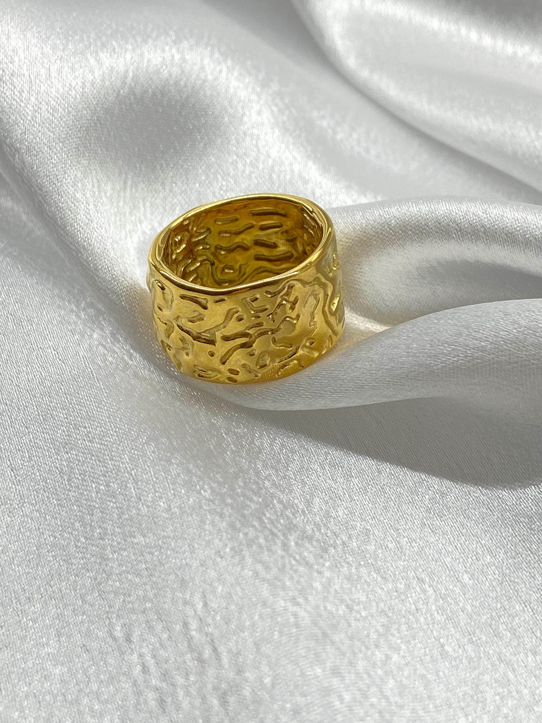 Wide Hammered Cuff Gold Ring