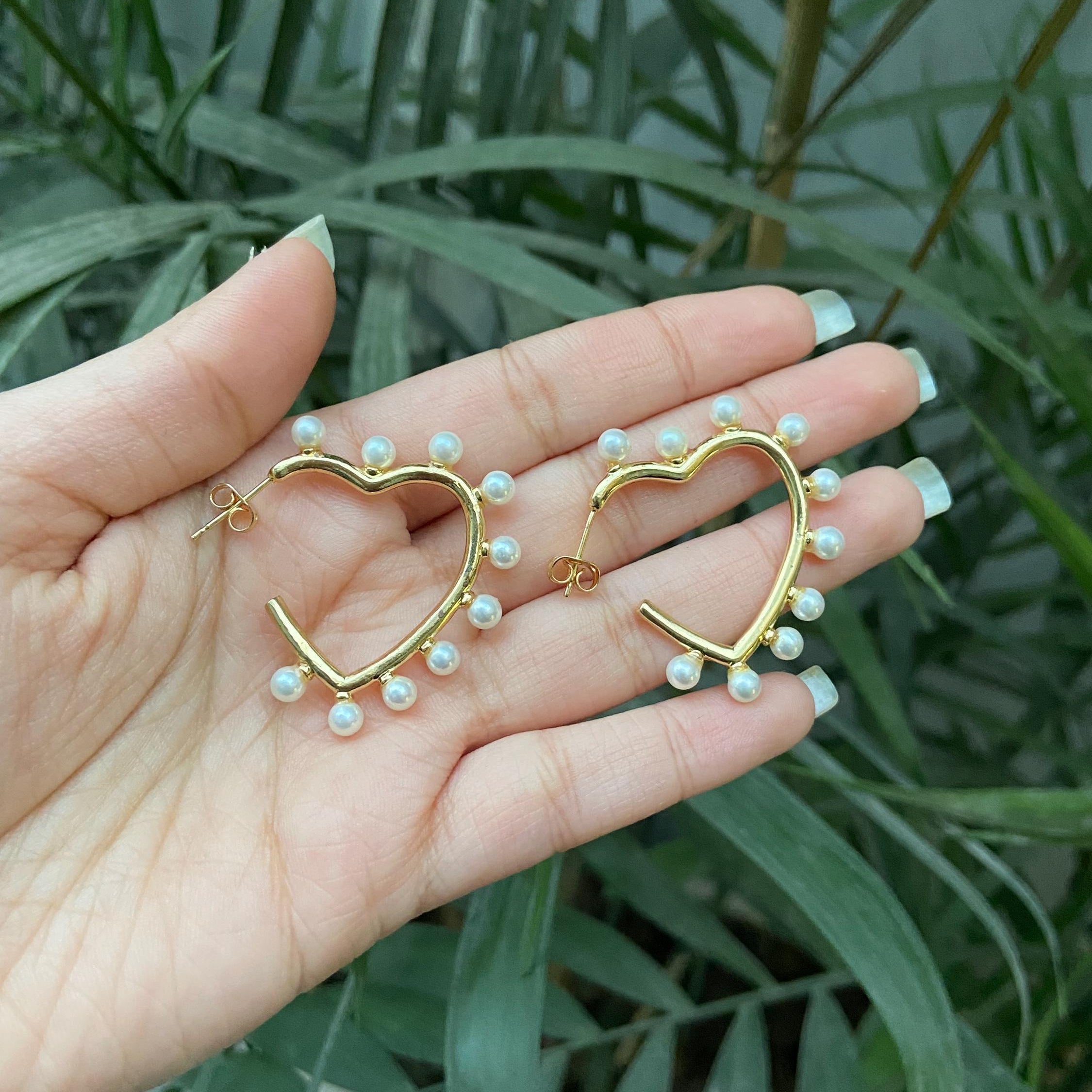 Pearl Gold-Plated Heart Earrings