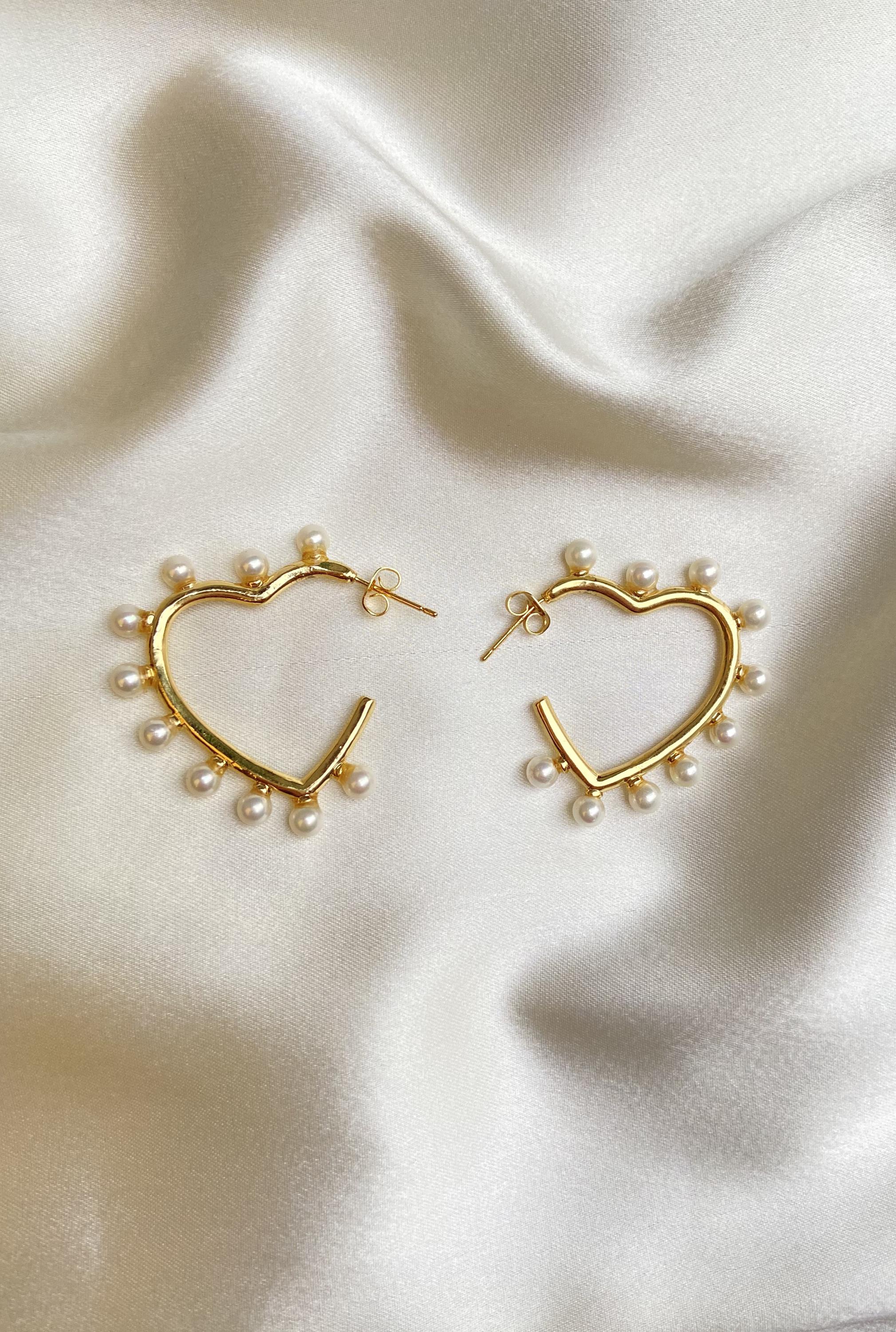 Pearl Gold-Plated Heart Earrings