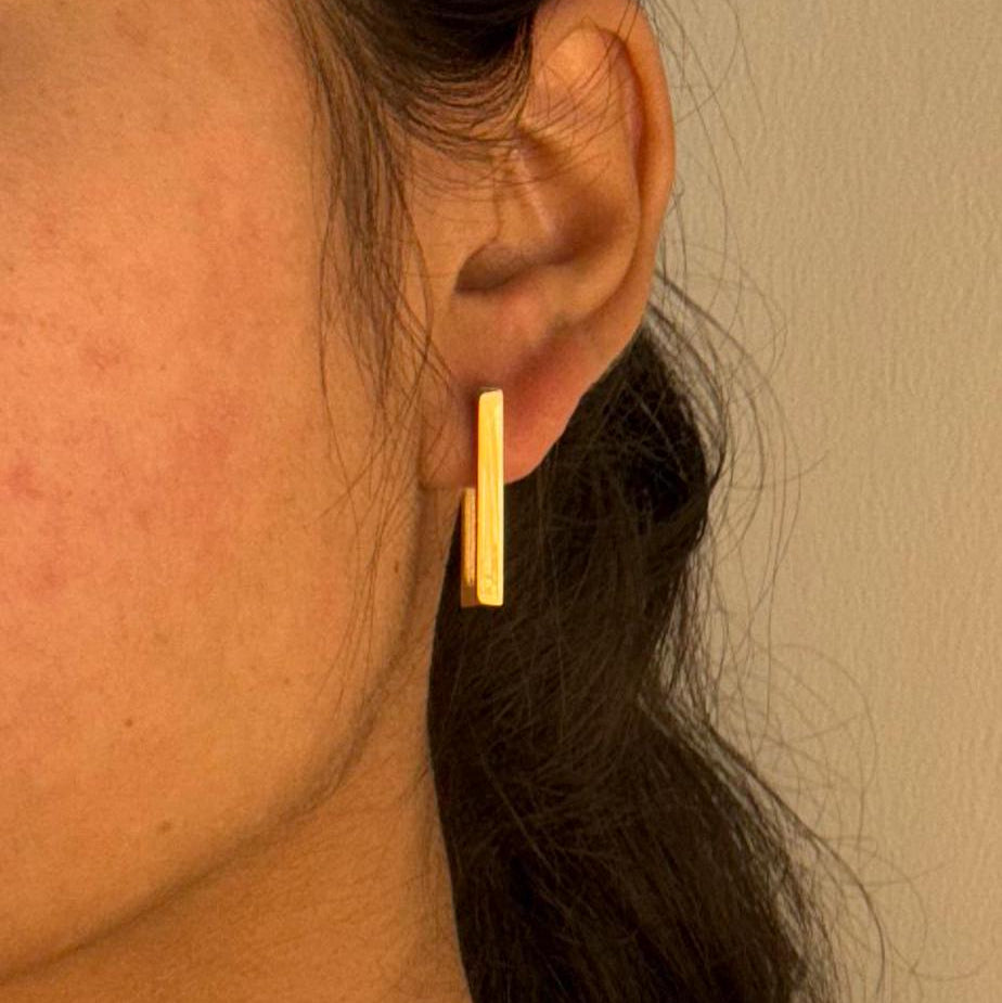 Minimalist Gold-Plated Rectangle Huggie Earrings