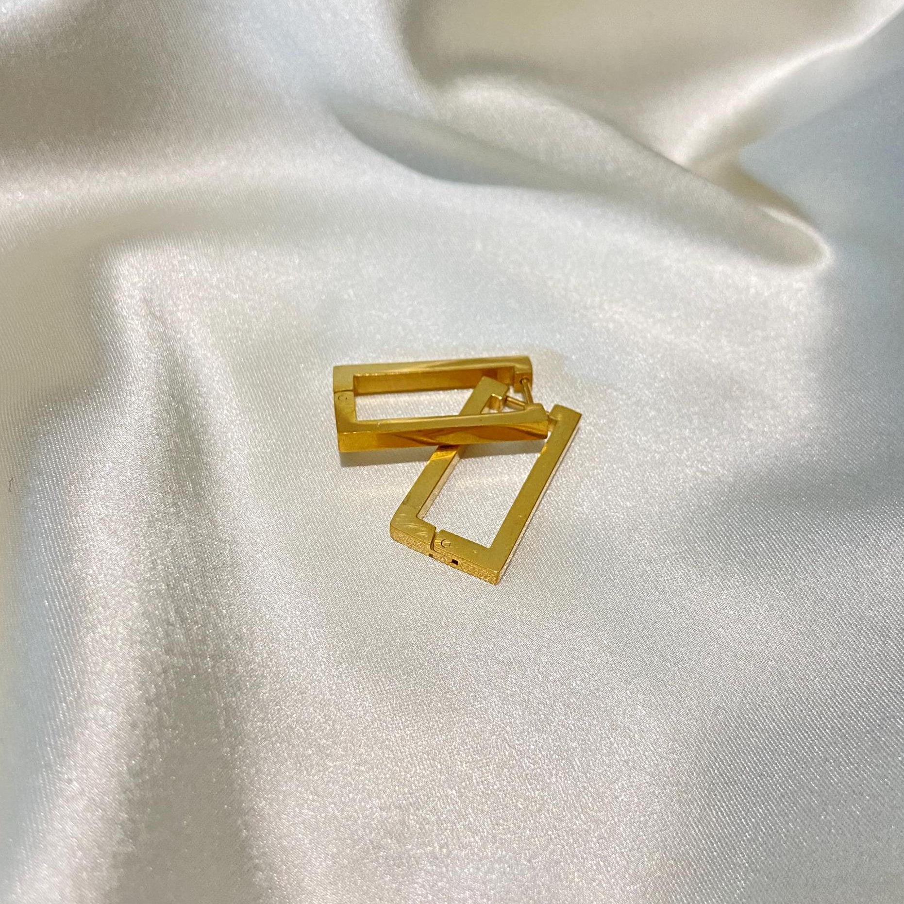 Minimalist Gold-Plated Rectangle Huggie Earrings