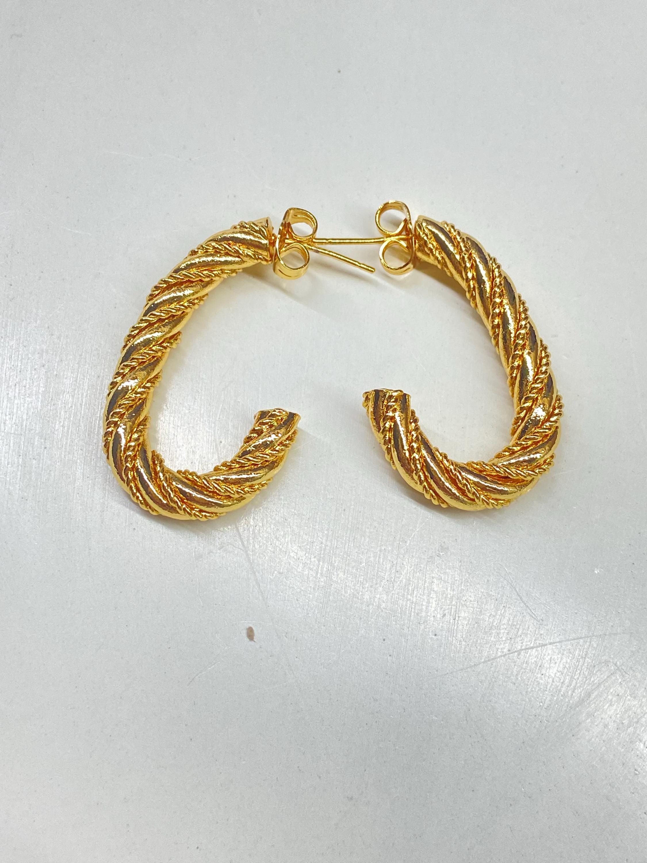 Golden Twist Rope J-Hoop Earrings