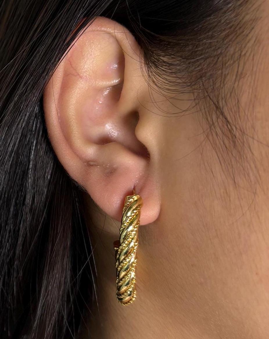 Golden Twist Rope J-Hoop Earrings