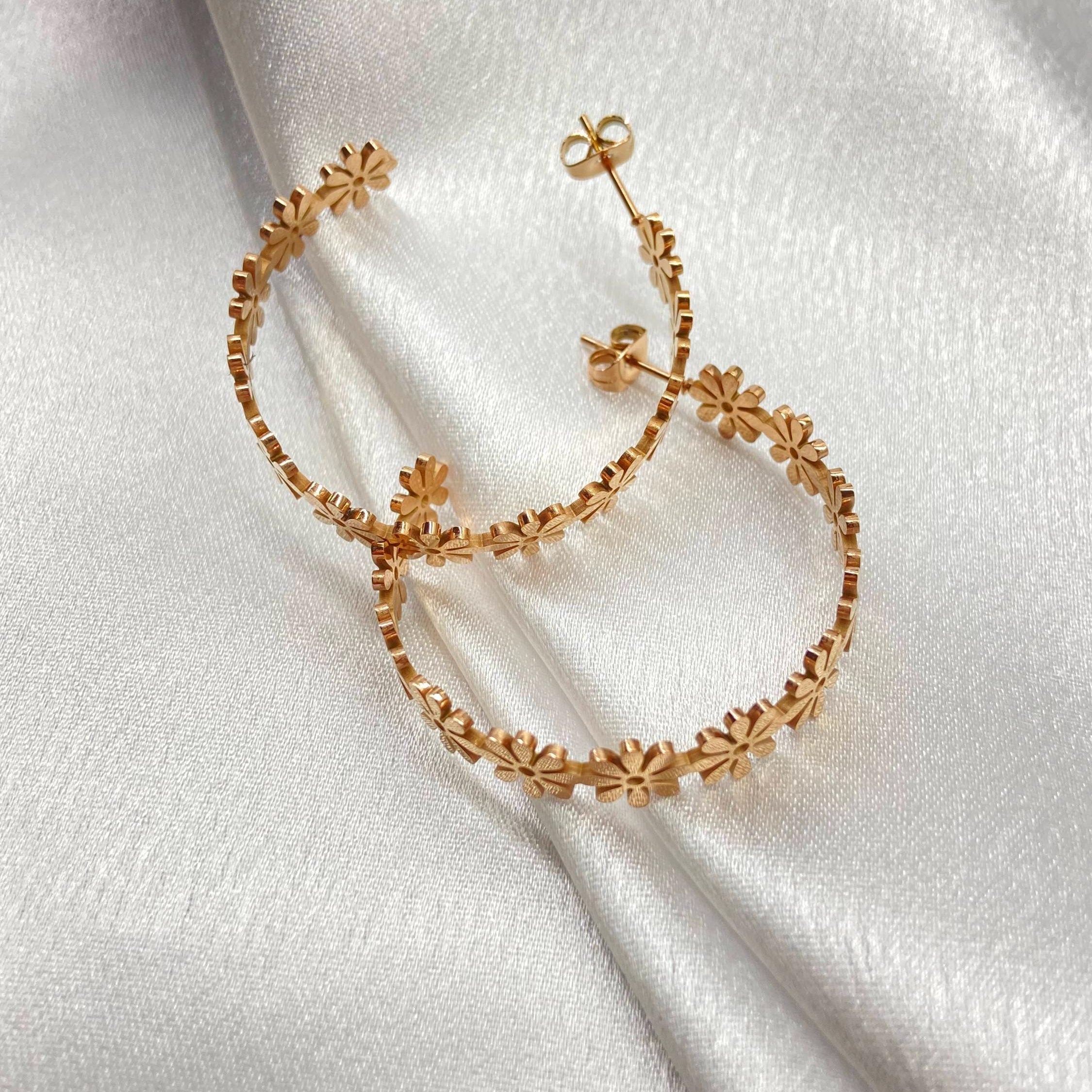 Daisy Charm Gold-Plated Floral C-Hoop Earrings