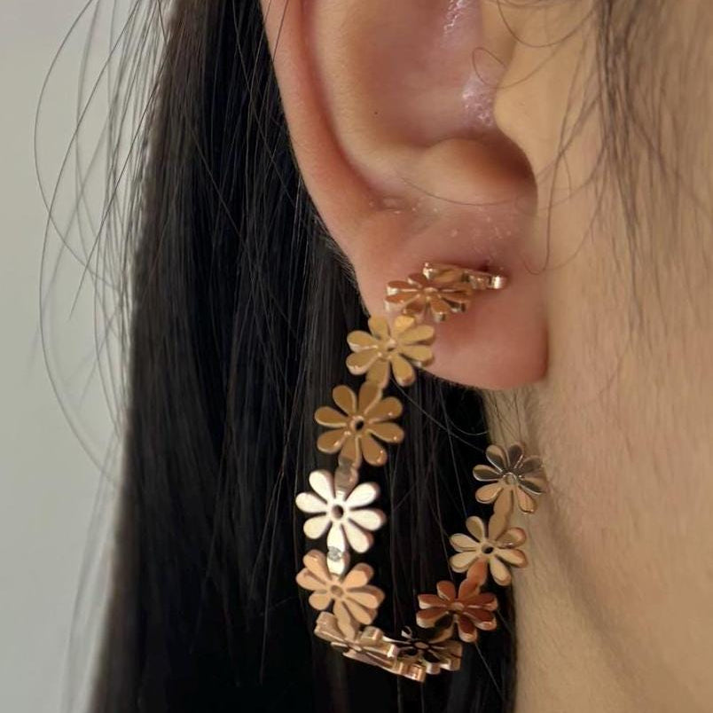 Daisy Charm Gold-Plated Floral C-Hoop Earrings