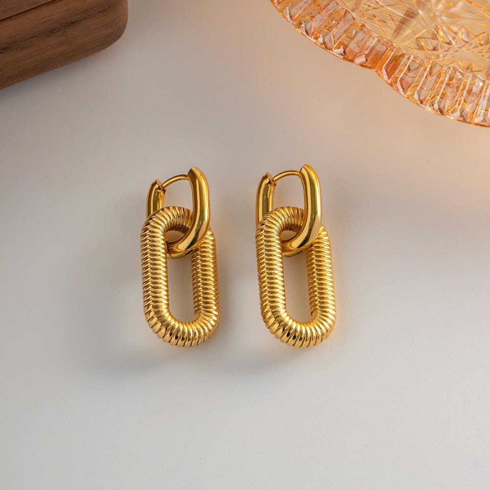 Ribbed Gold-Plated Loop Earrings