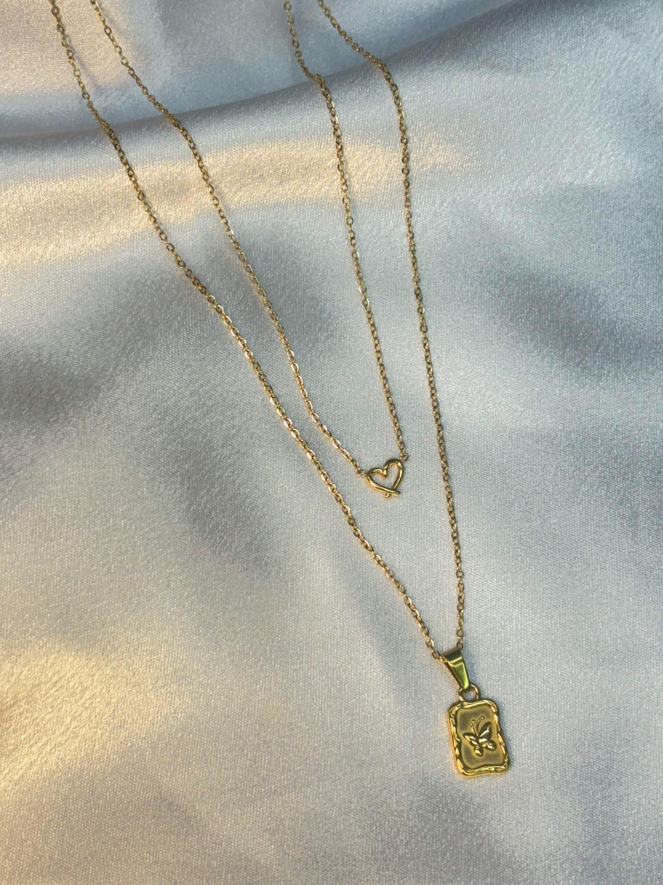 Double-Layered Butterfly & Heart Necklace