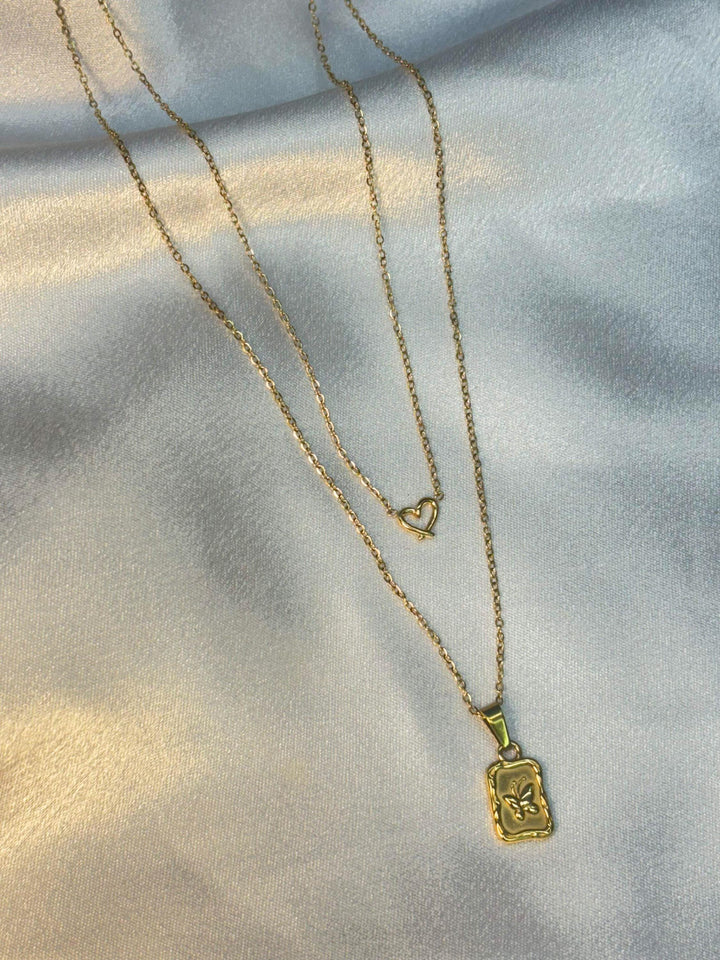 Double-Layered Butterfly & Heart Necklace