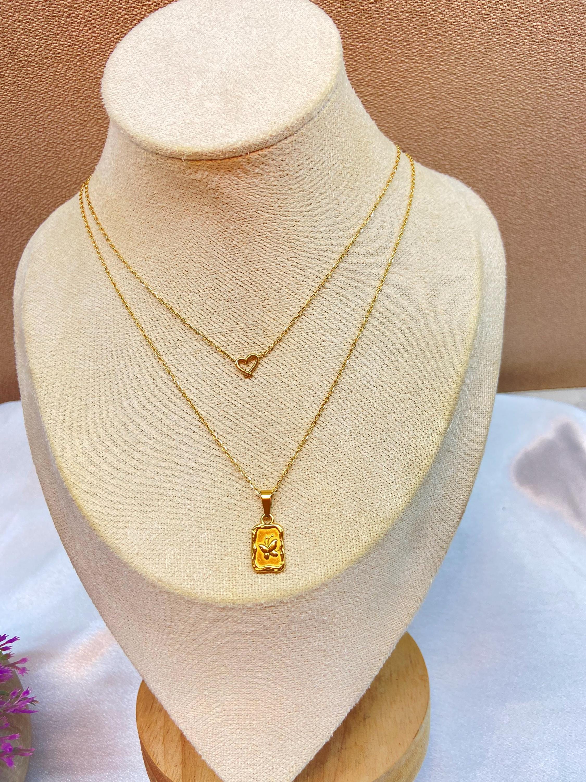 Double-Layered Butterfly & Heart Necklace