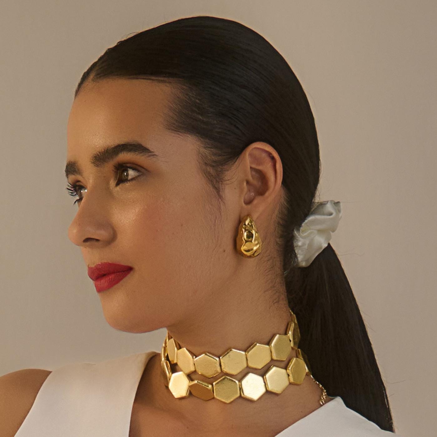 Bold Hexagonal Gold Statement Choker