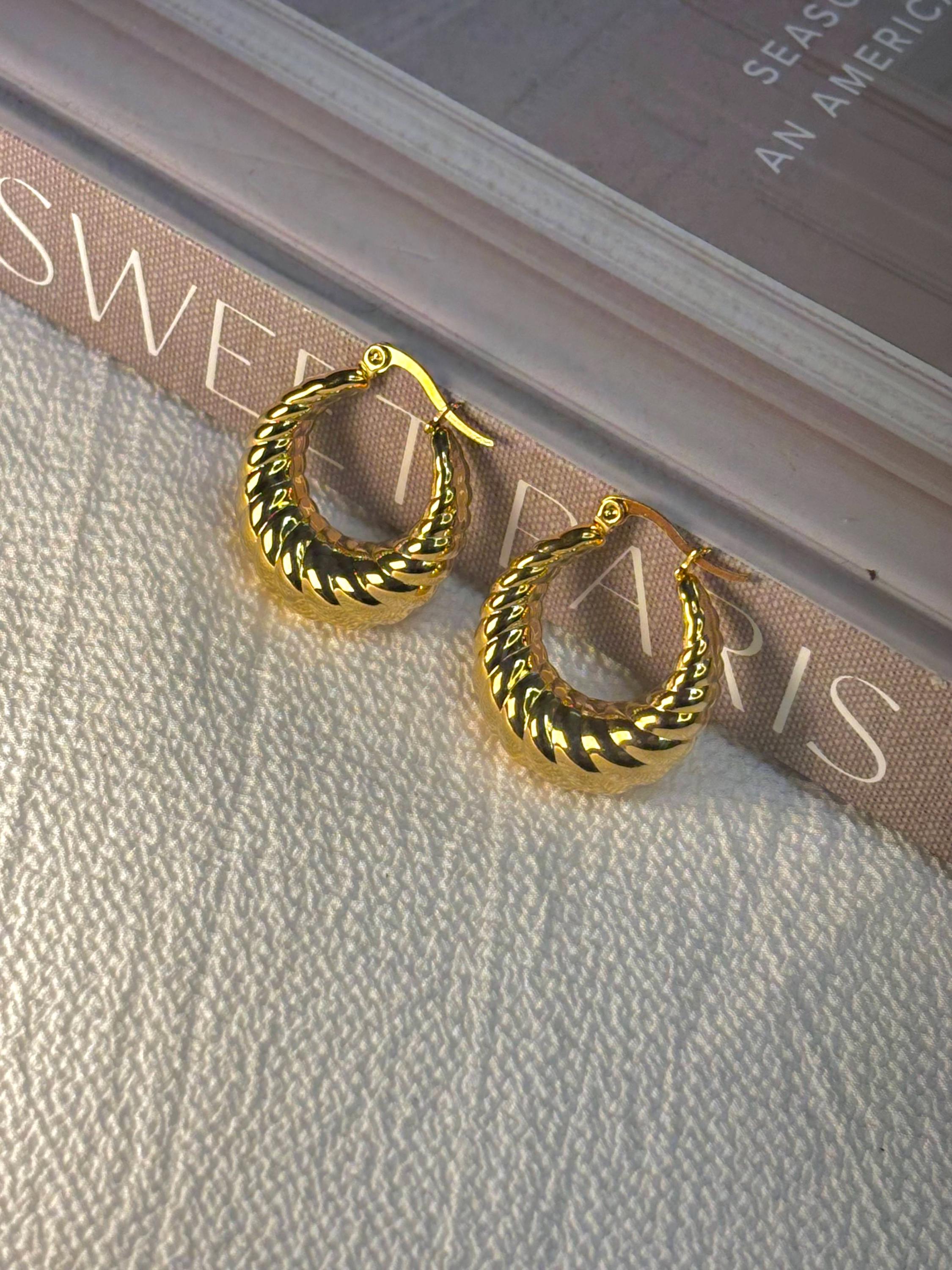 Textured Basket Gold-Plated Hoop Earrings
