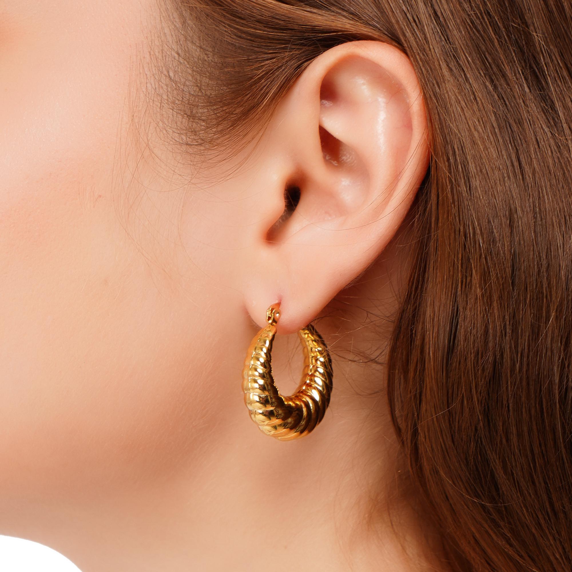 Textured Basket Gold-Plated Hoop Earrings