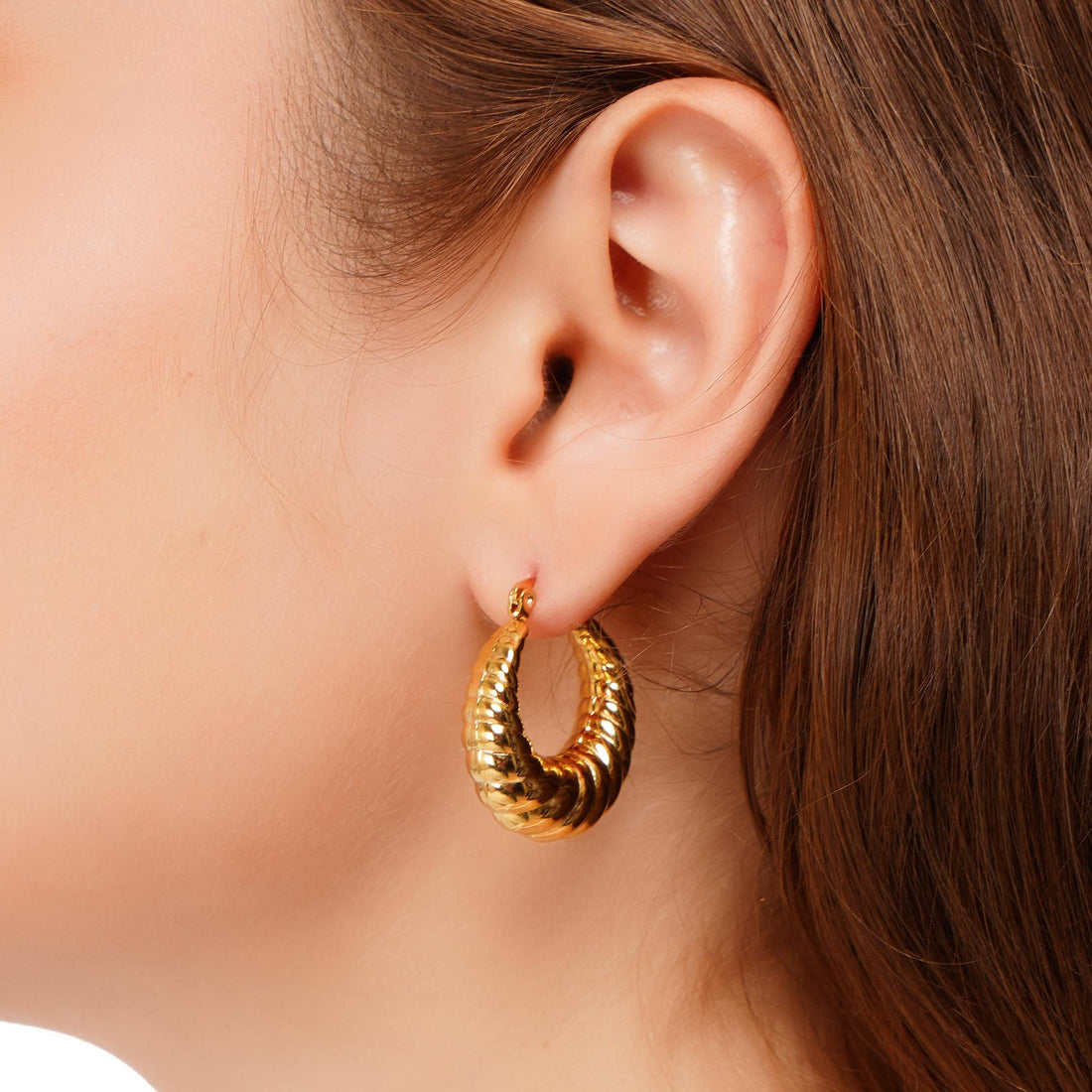 Textured Basket Gold-Plated Hoop Earrings