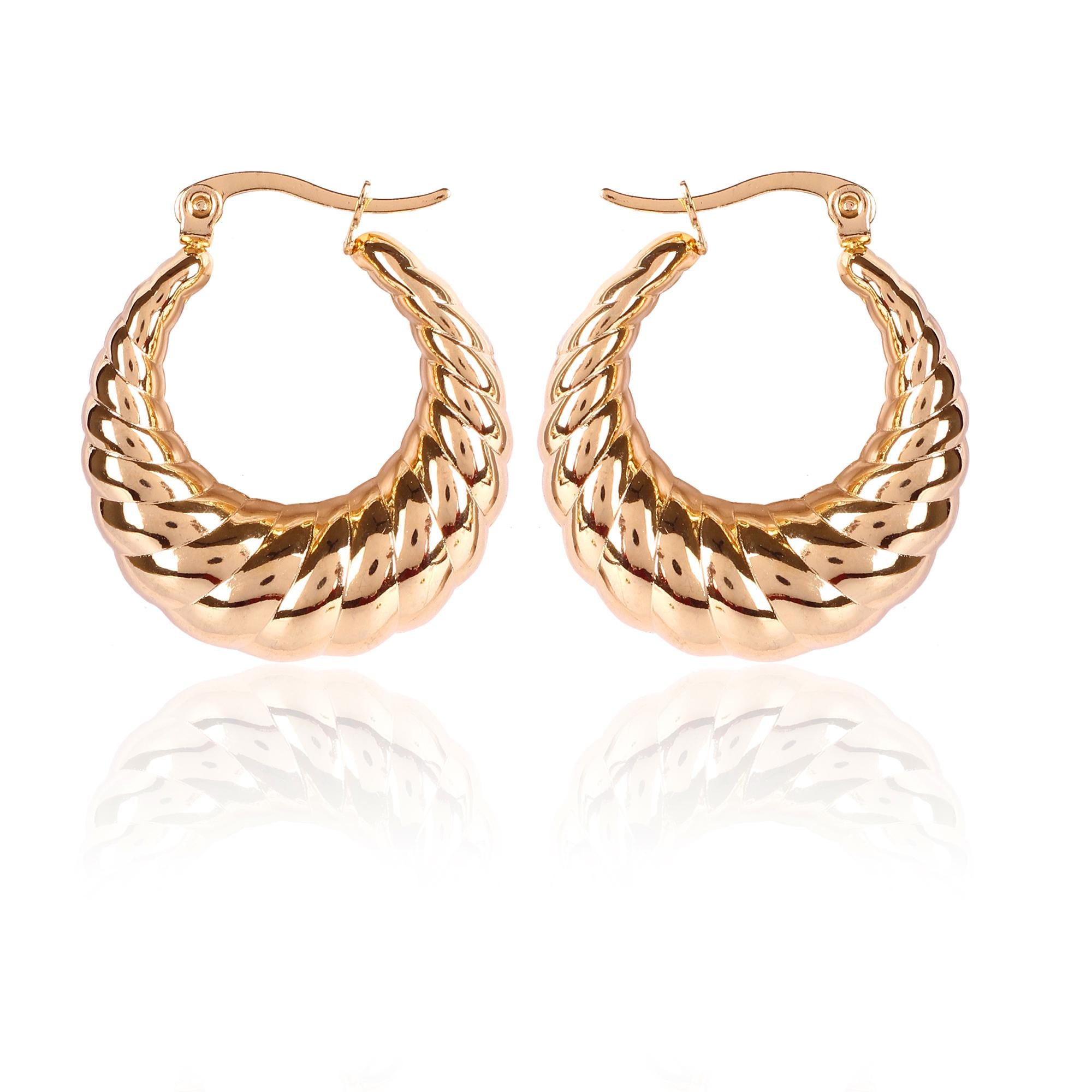 Textured Basket Gold-Plated Hoop Earrings