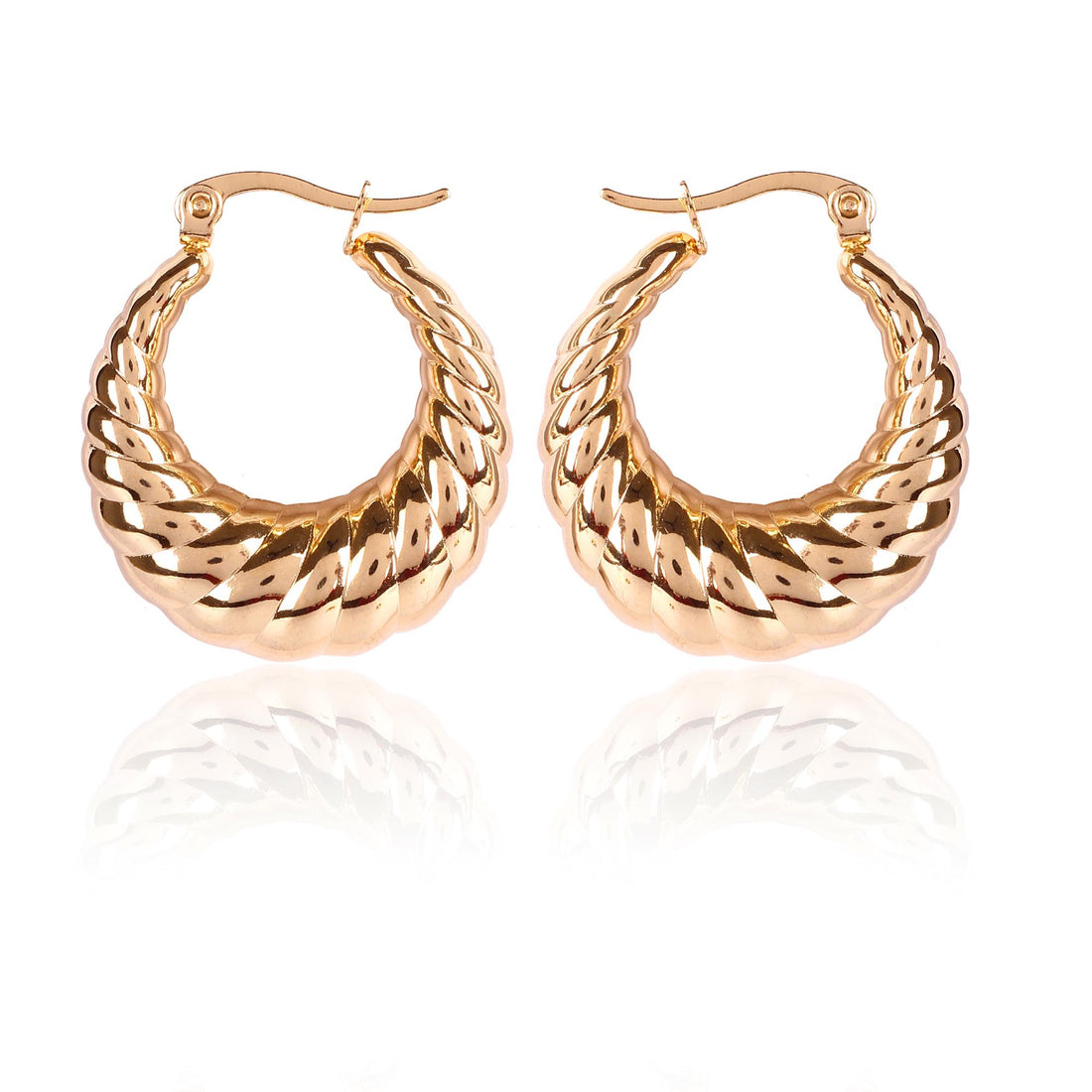 Textured Basket Gold-Plated Hoop Earrings