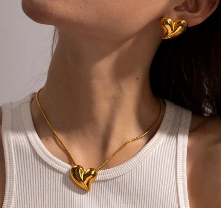 Golden Heart Stud Earrings