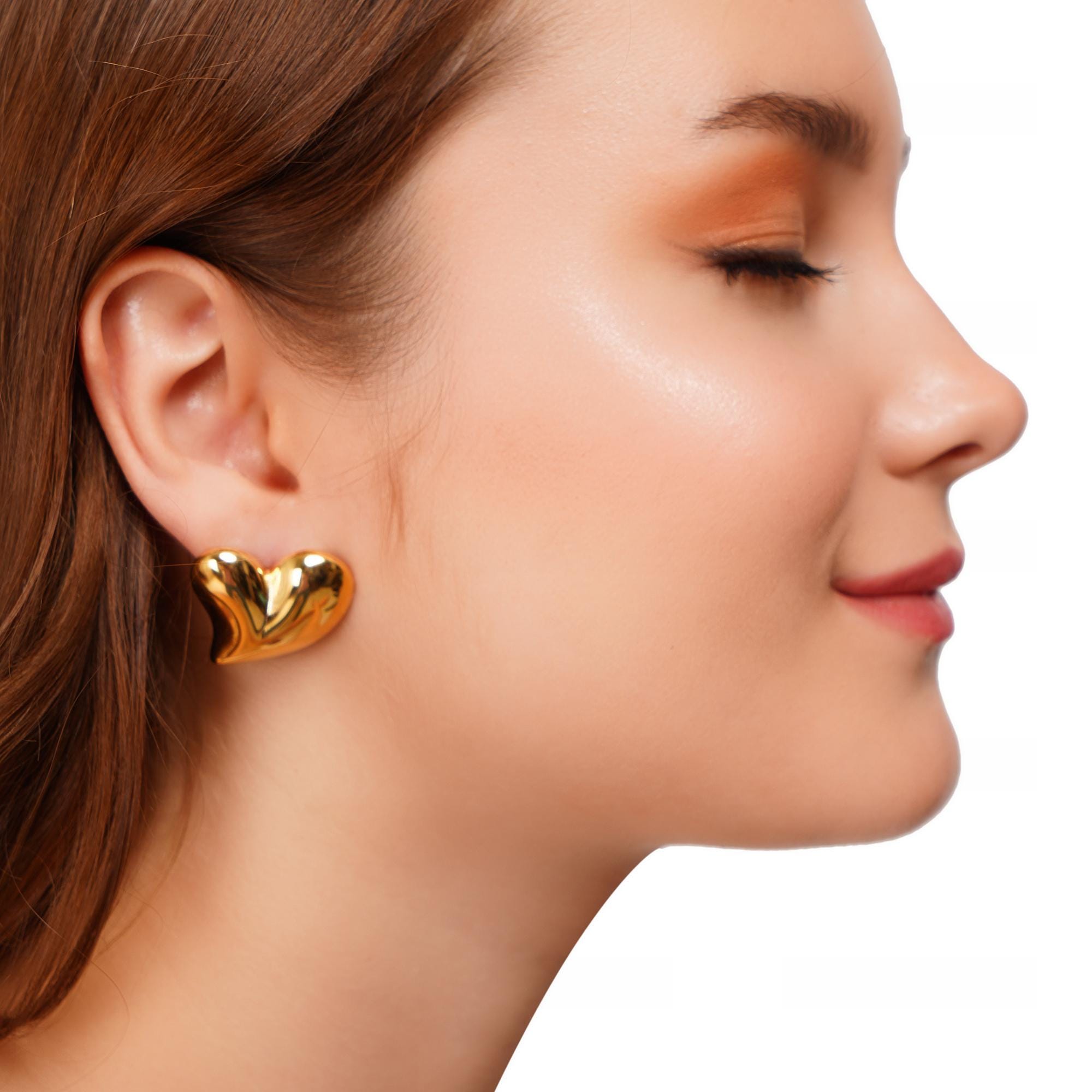 Golden Heart Stud Earrings