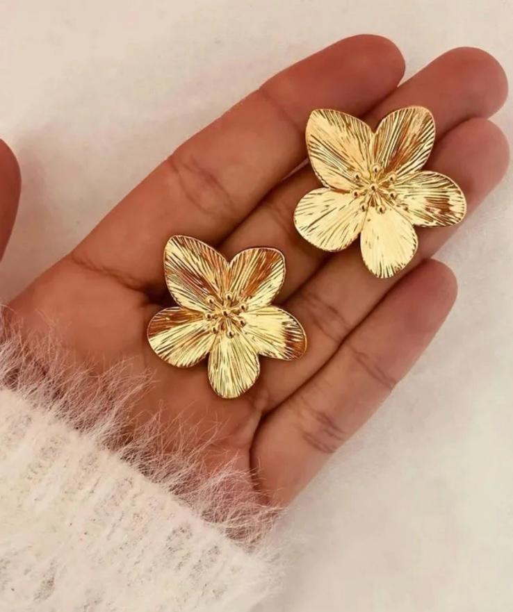 Bold Floral Gold-Plated Studs