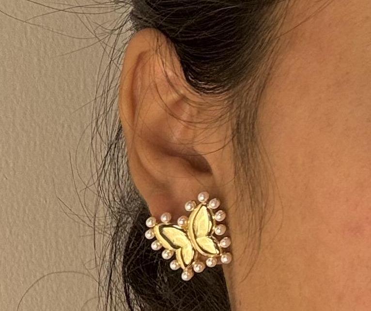 Gold-Plated Butterfly Pearl Stud