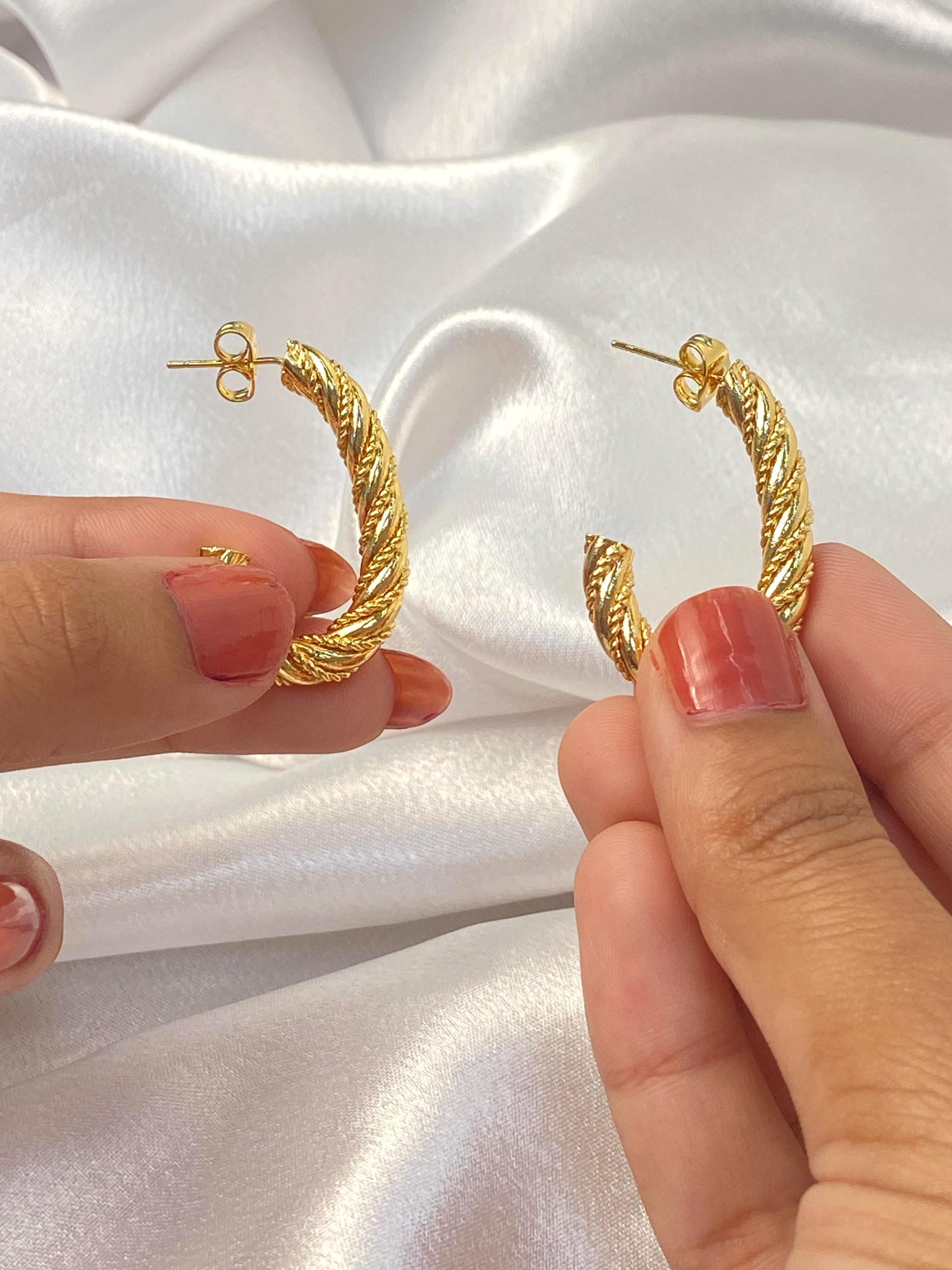 Golden Twist Rope J-Hoop Earrings