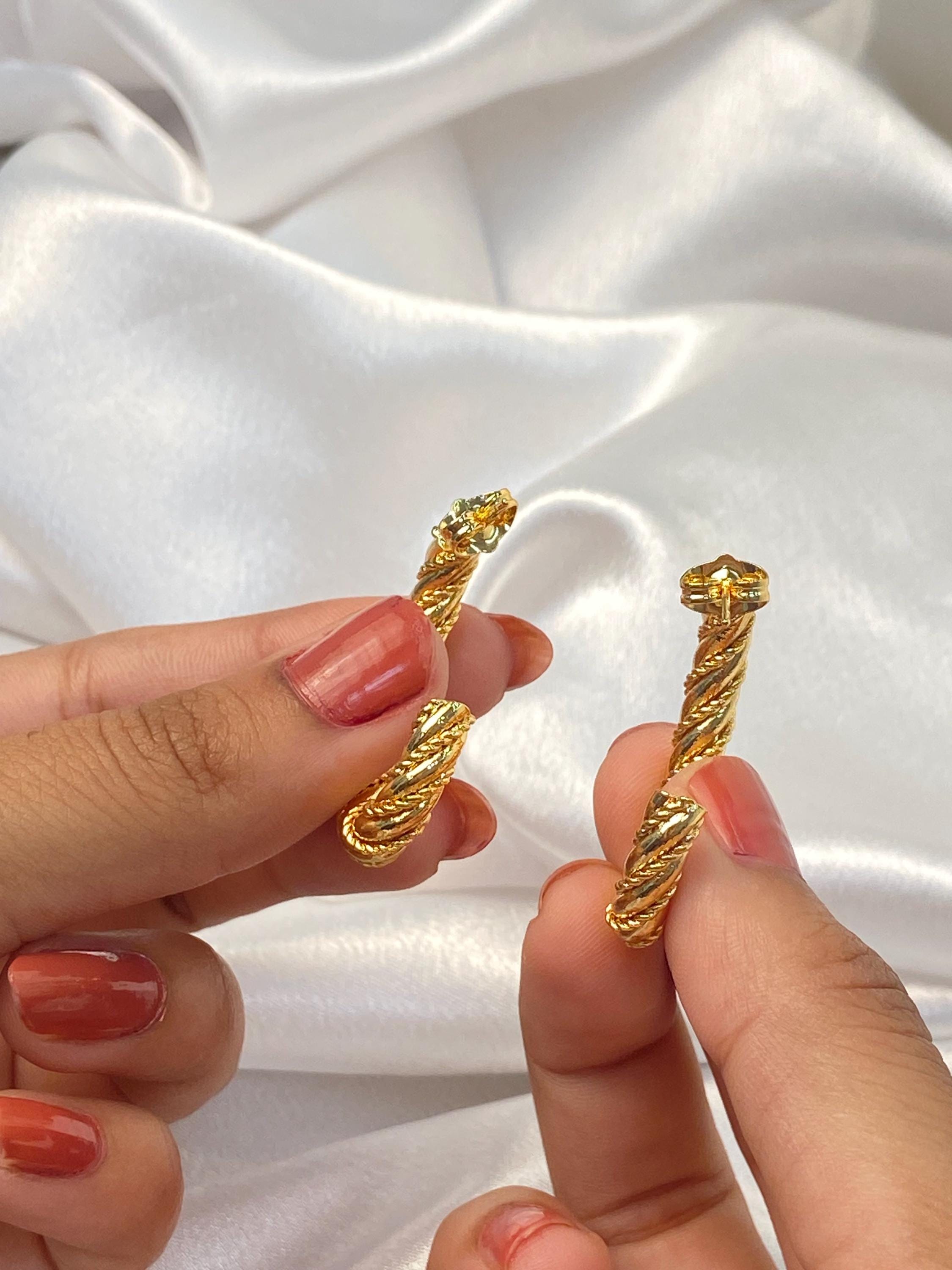Golden Twist Rope J-Hoop Earrings