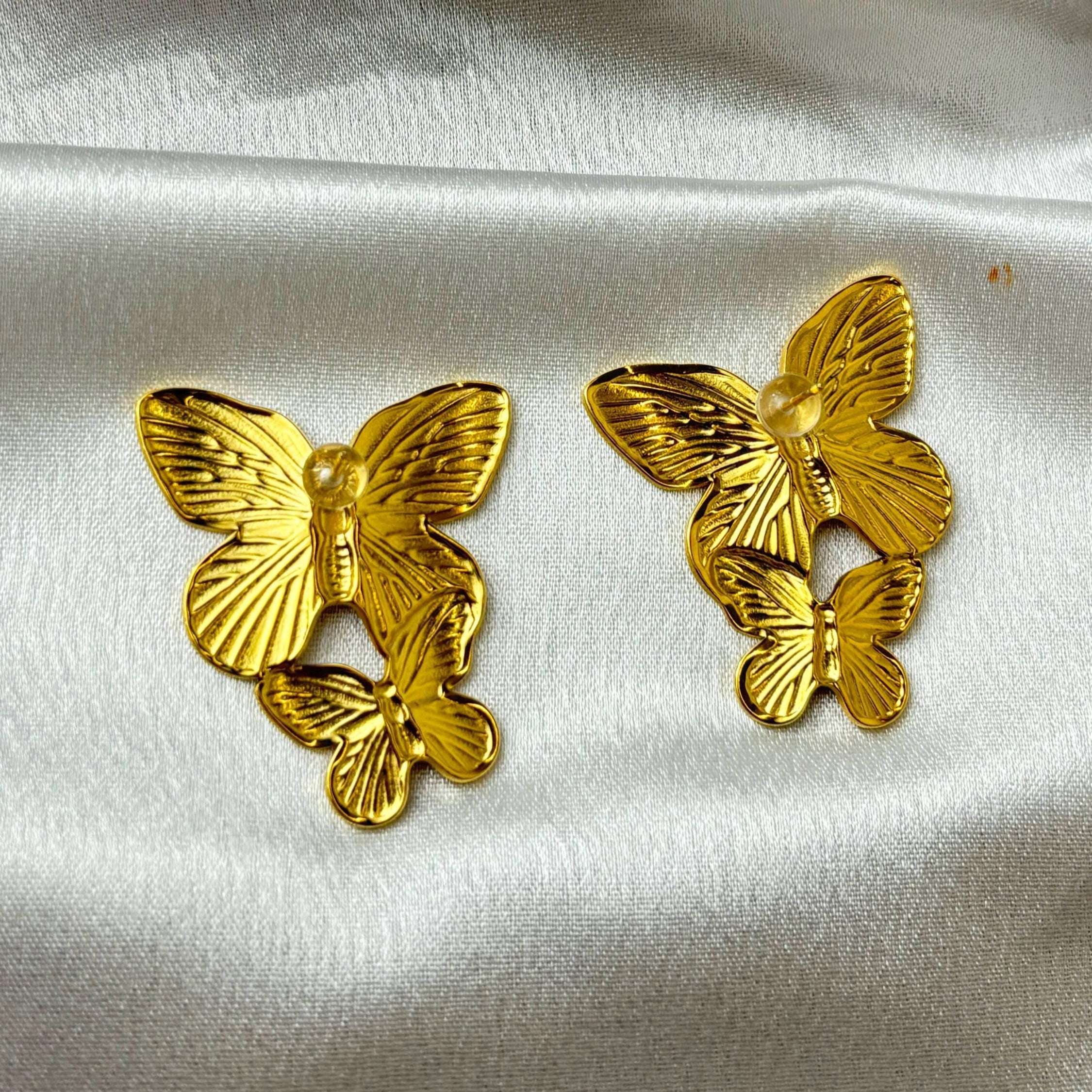 Bold Gold-Plated Layered Butterfly Earrings