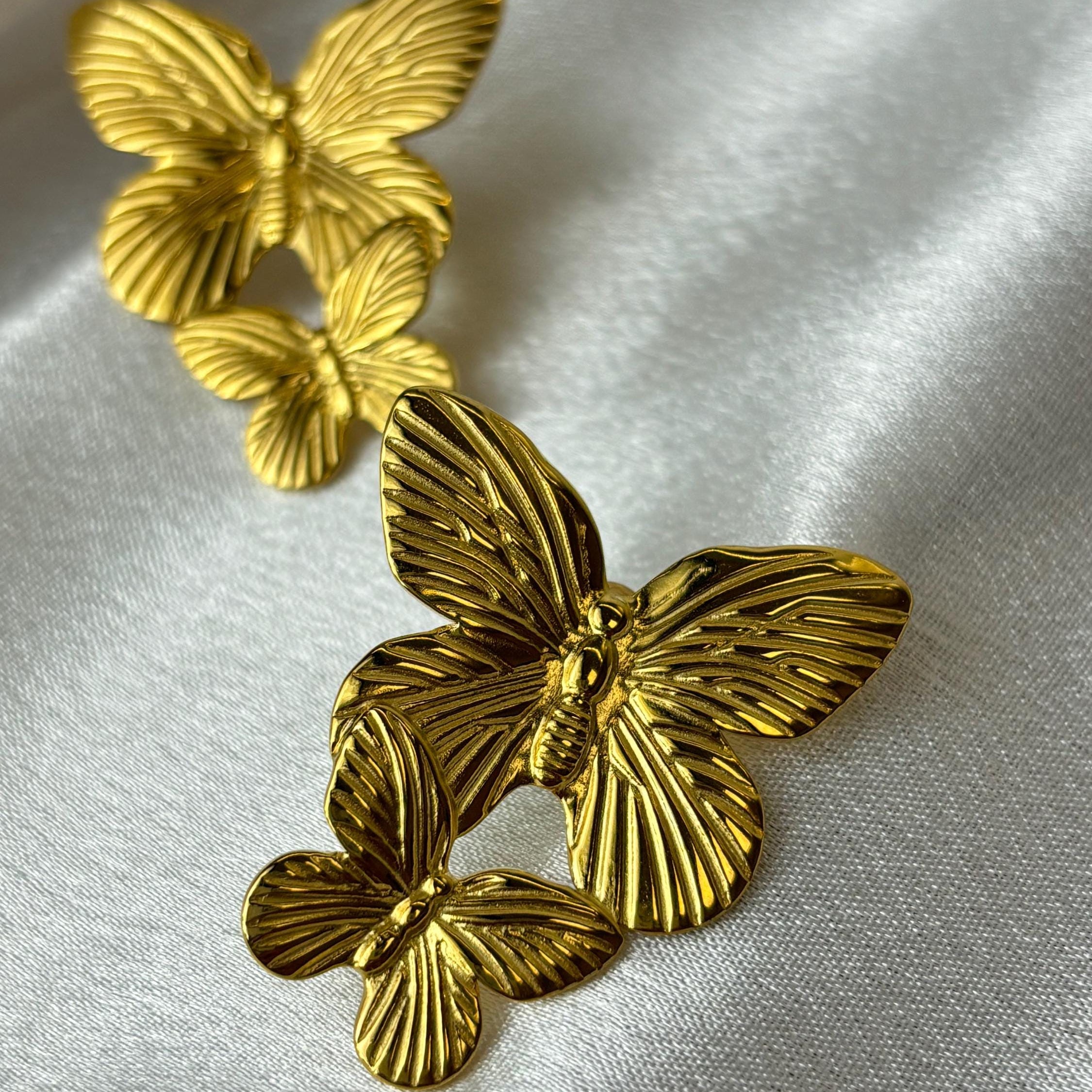 Bold Gold-Plated Layered Butterfly Earrings