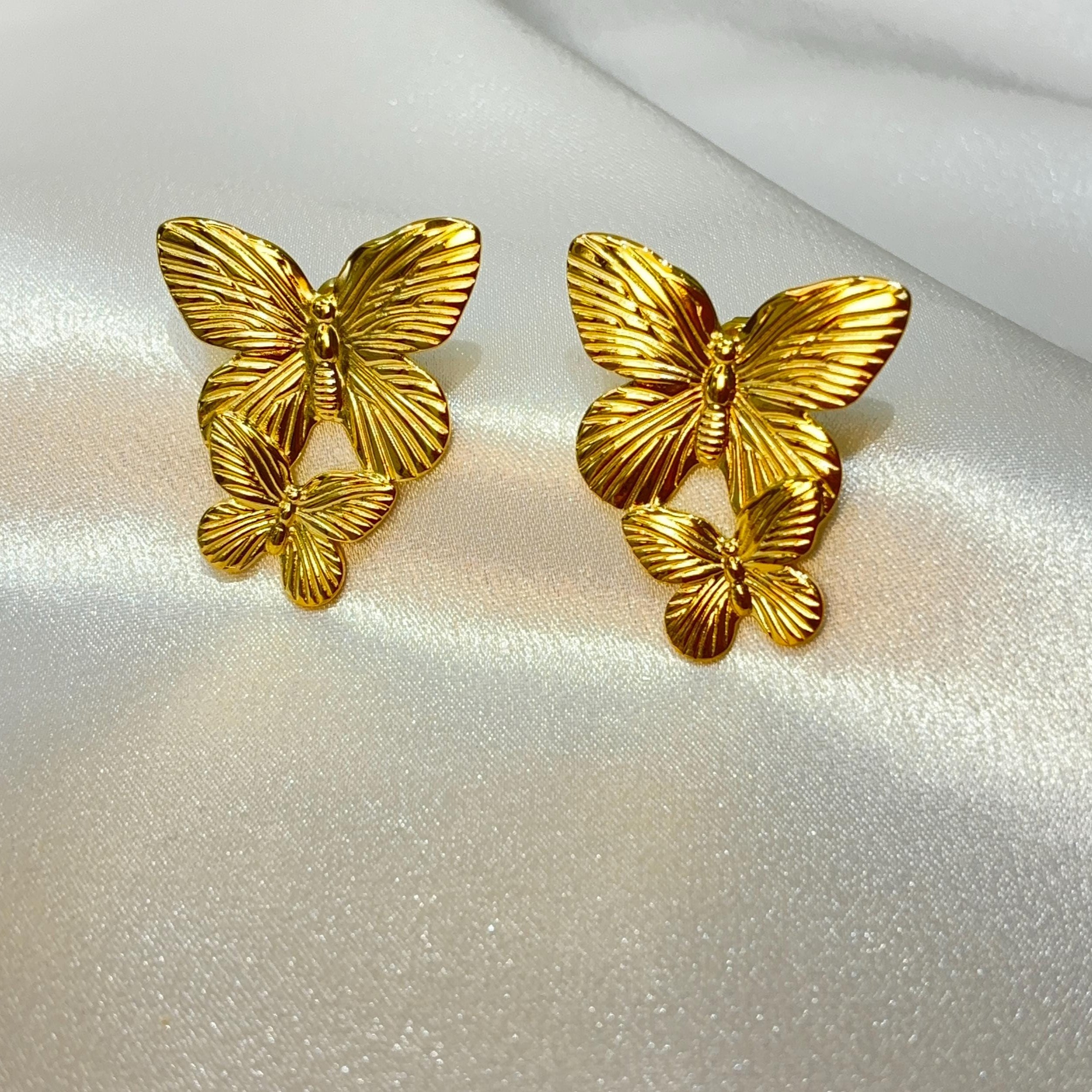 Bold Gold-Plated Layered Butterfly Earrings