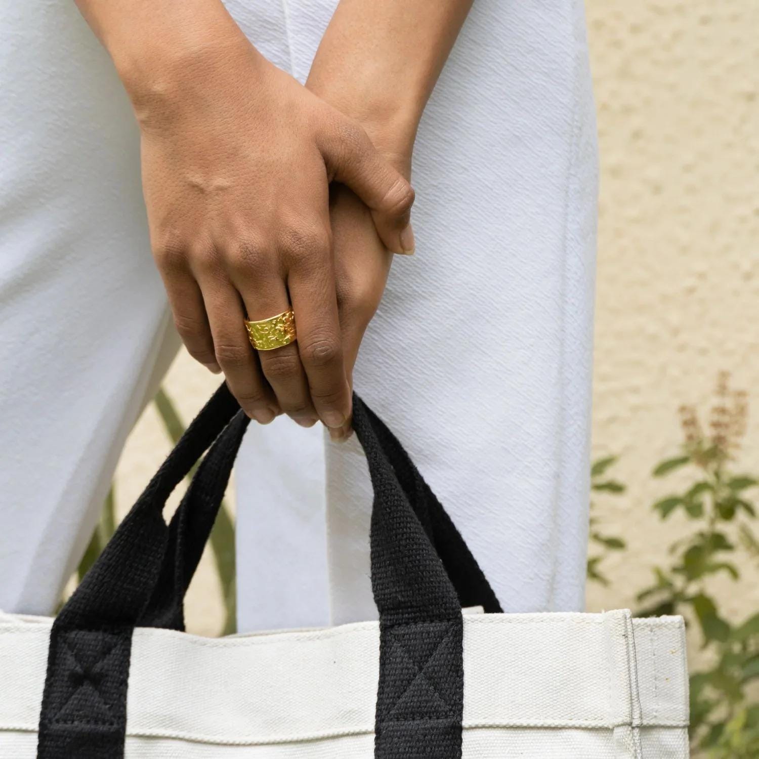Wide Hammered Cuff Gold Ring