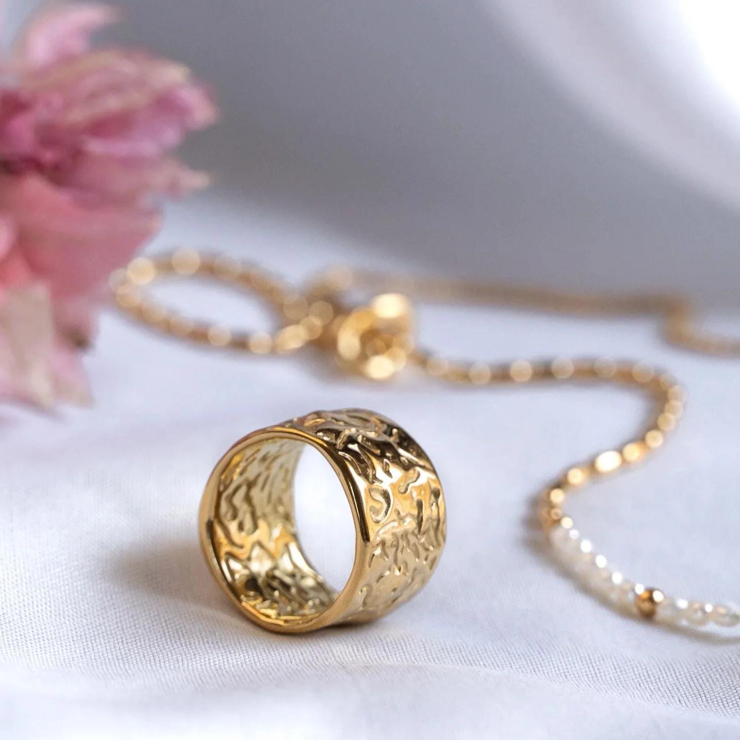 Wide Hammered Cuff Gold Ring