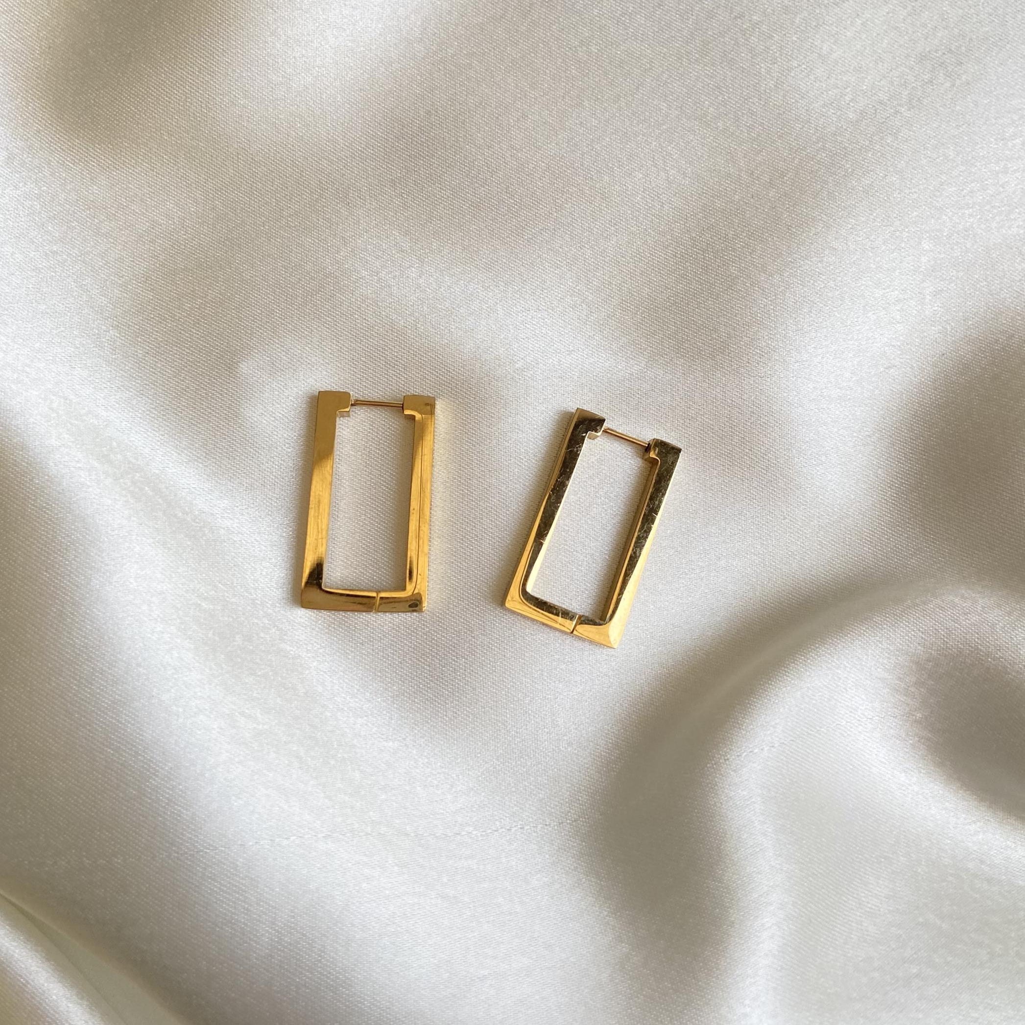 Minimalist Gold-Plated Rectangle Huggie Earrings