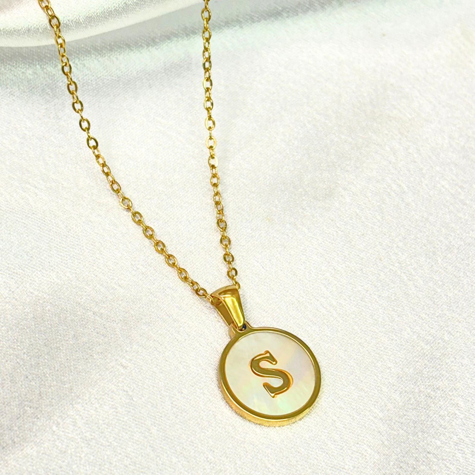 Mother Of Pearl Initial Pendant Necklace