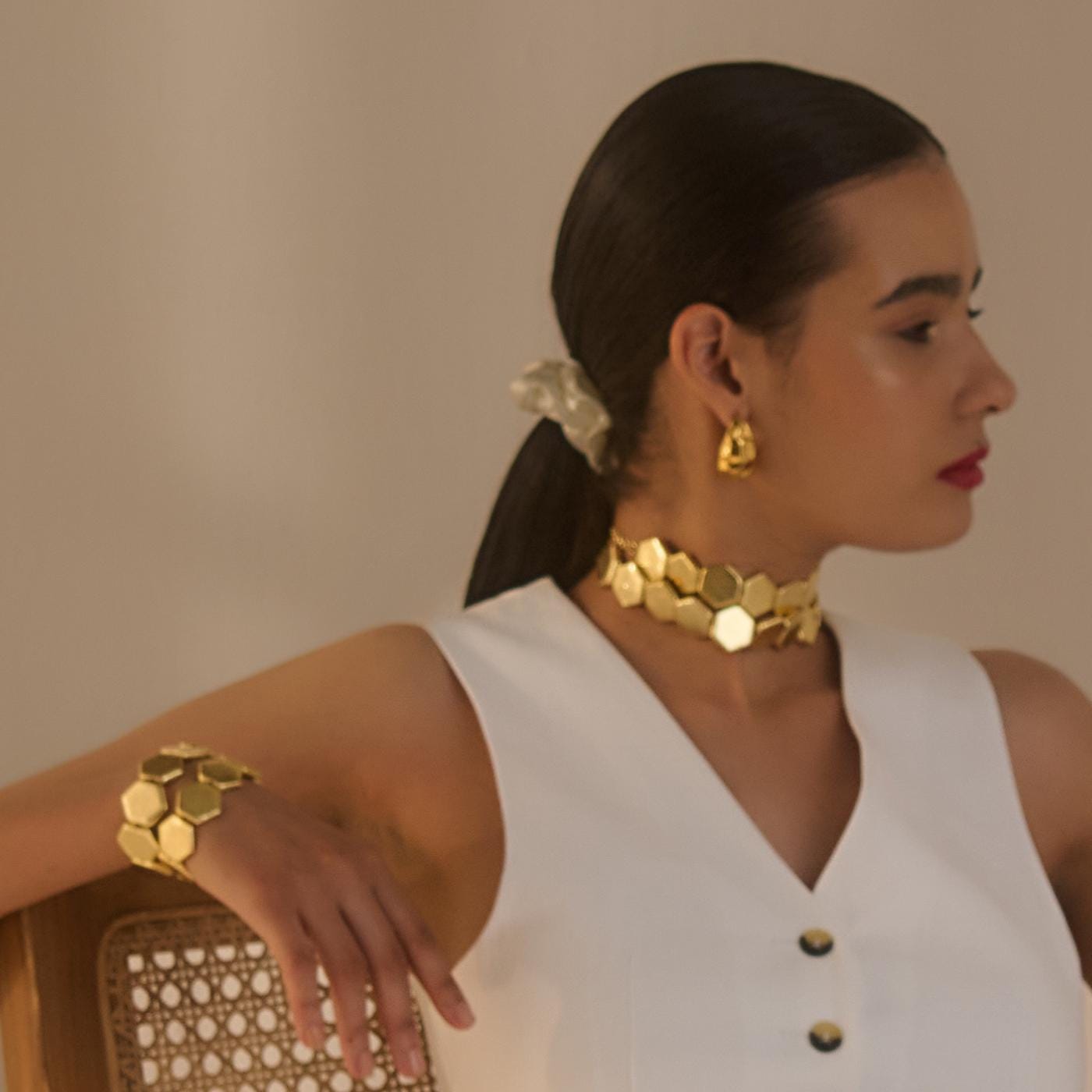 Bold Hexagonal Gold Statement Choker